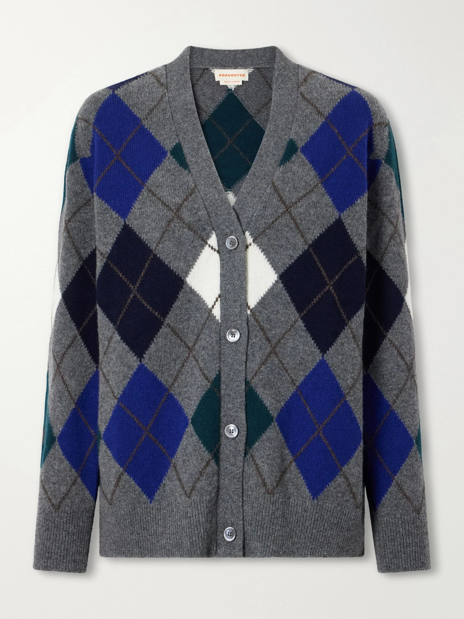 Ava Argyle checked wool-knitted cardigan Multi - 1