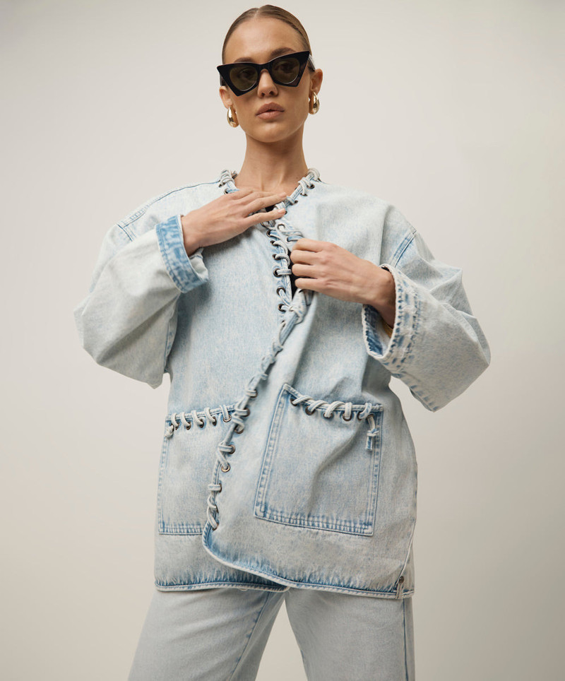 Ringleader Threaded Oversized Denim Jacket - Beach Blue 11
