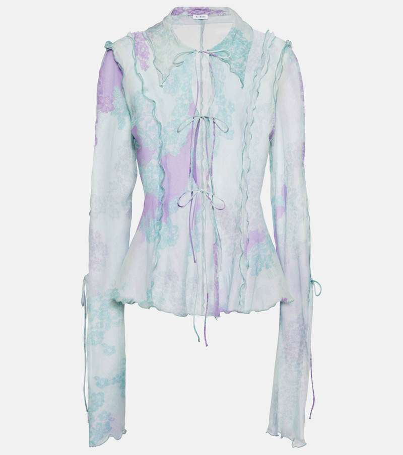 Printed cotton and silk chiffon top - 1