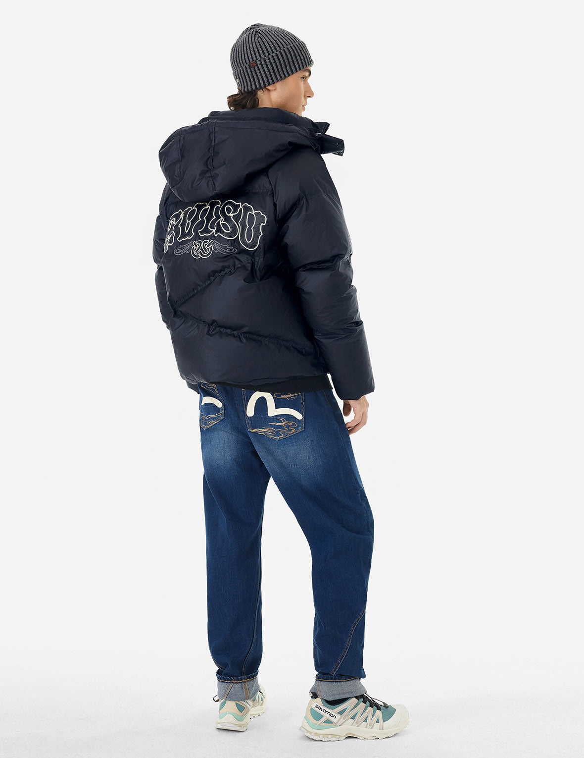 Logos and "Wheel of Wisdom" Embroidery Fashion Fit Down Jacket - 3