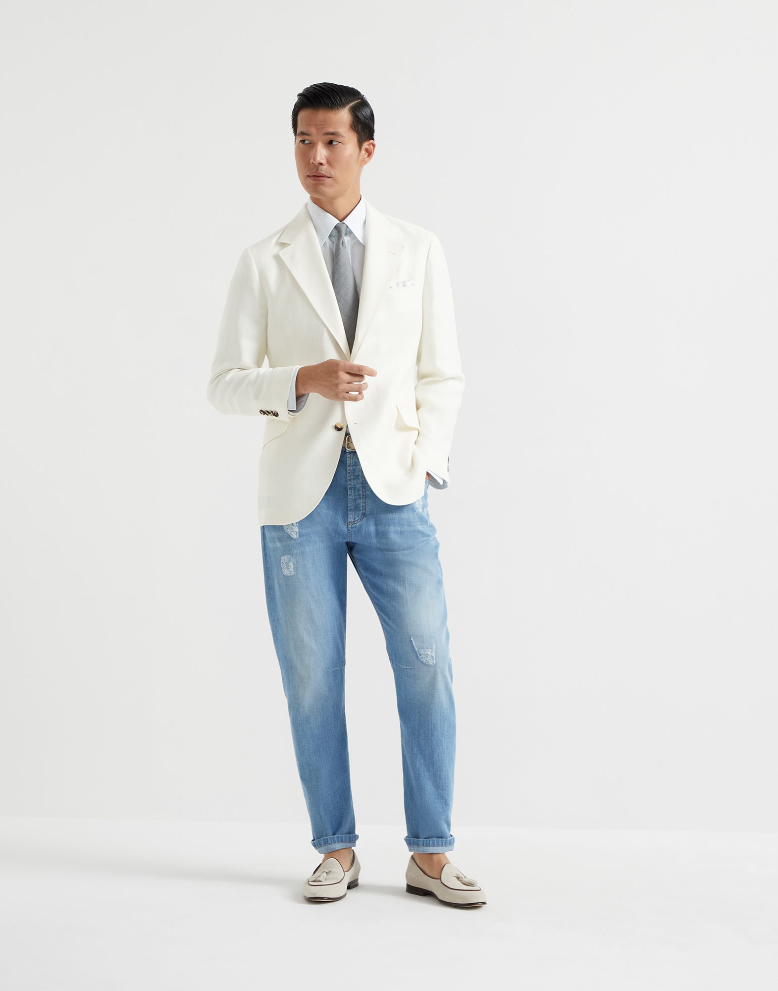 Striped poplin slim fit shirt with button-down collar - 5