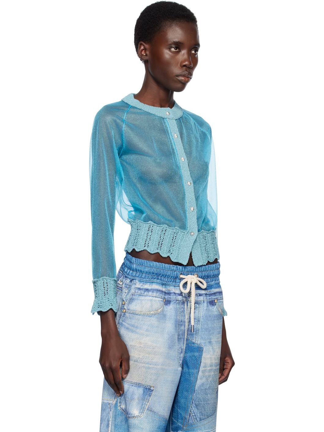 Blue Sheer Knit Cardigan - 2
