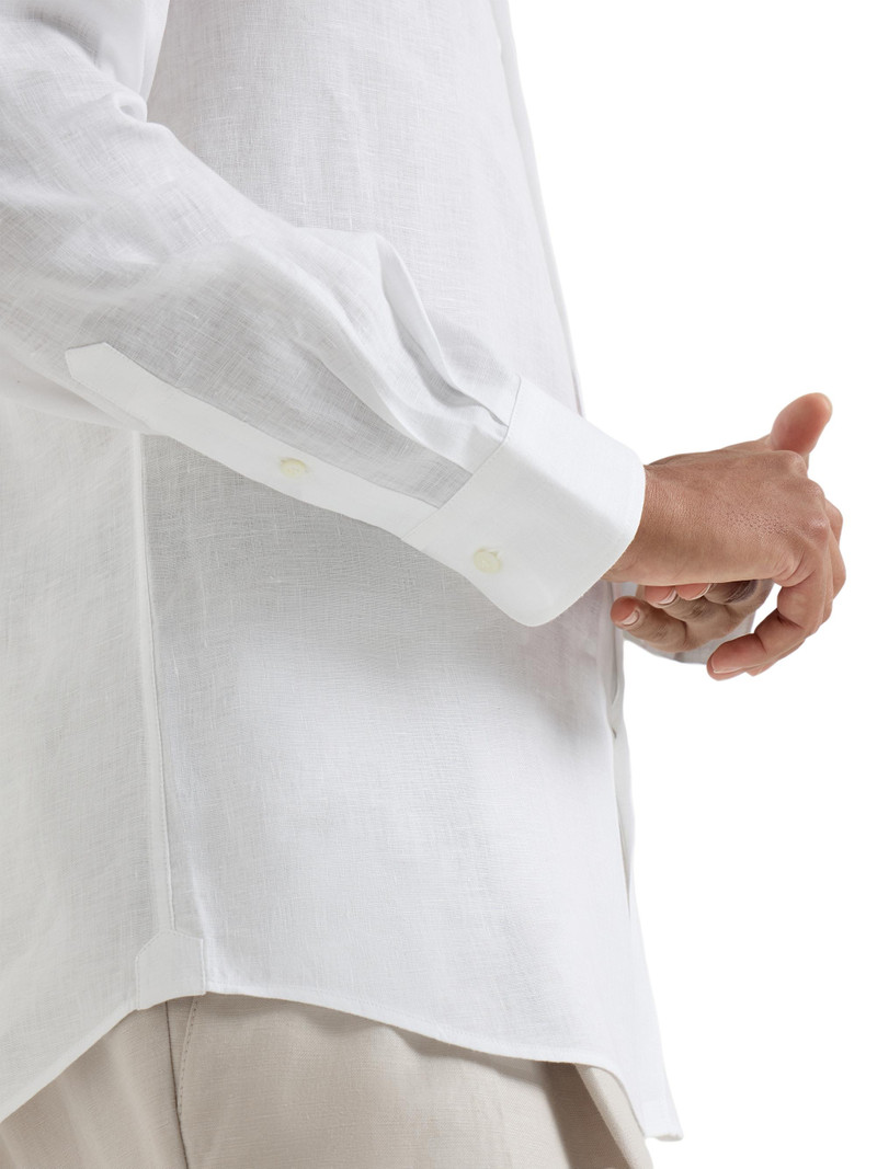 Men's Linen Easy Fit Shirt with Spread Collar - White 4