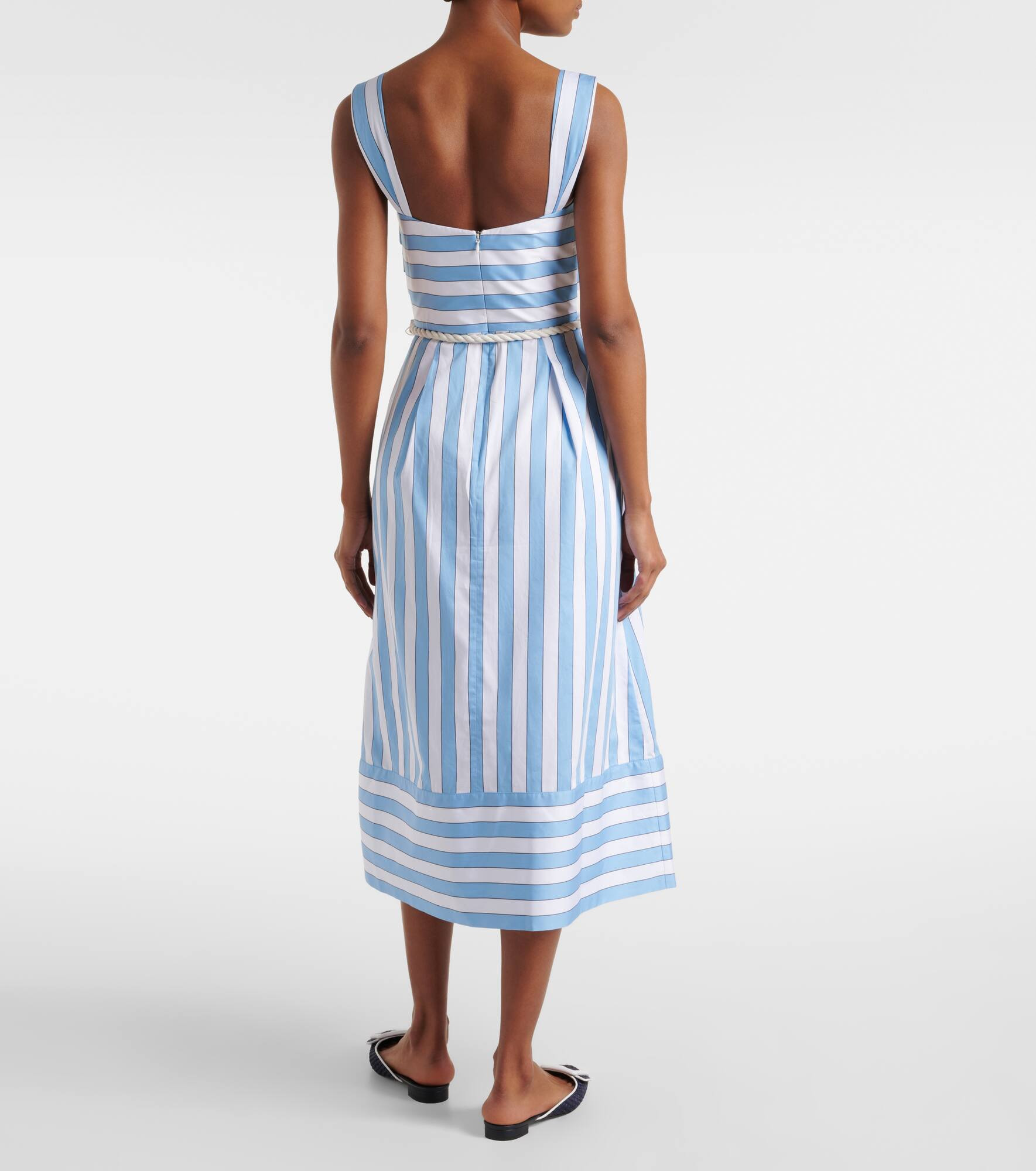Nilah striped belted cotton midi dress - 3