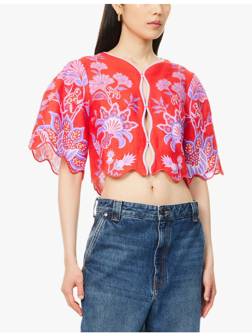 Porcelain Garden Crop Linen Blouse - 3