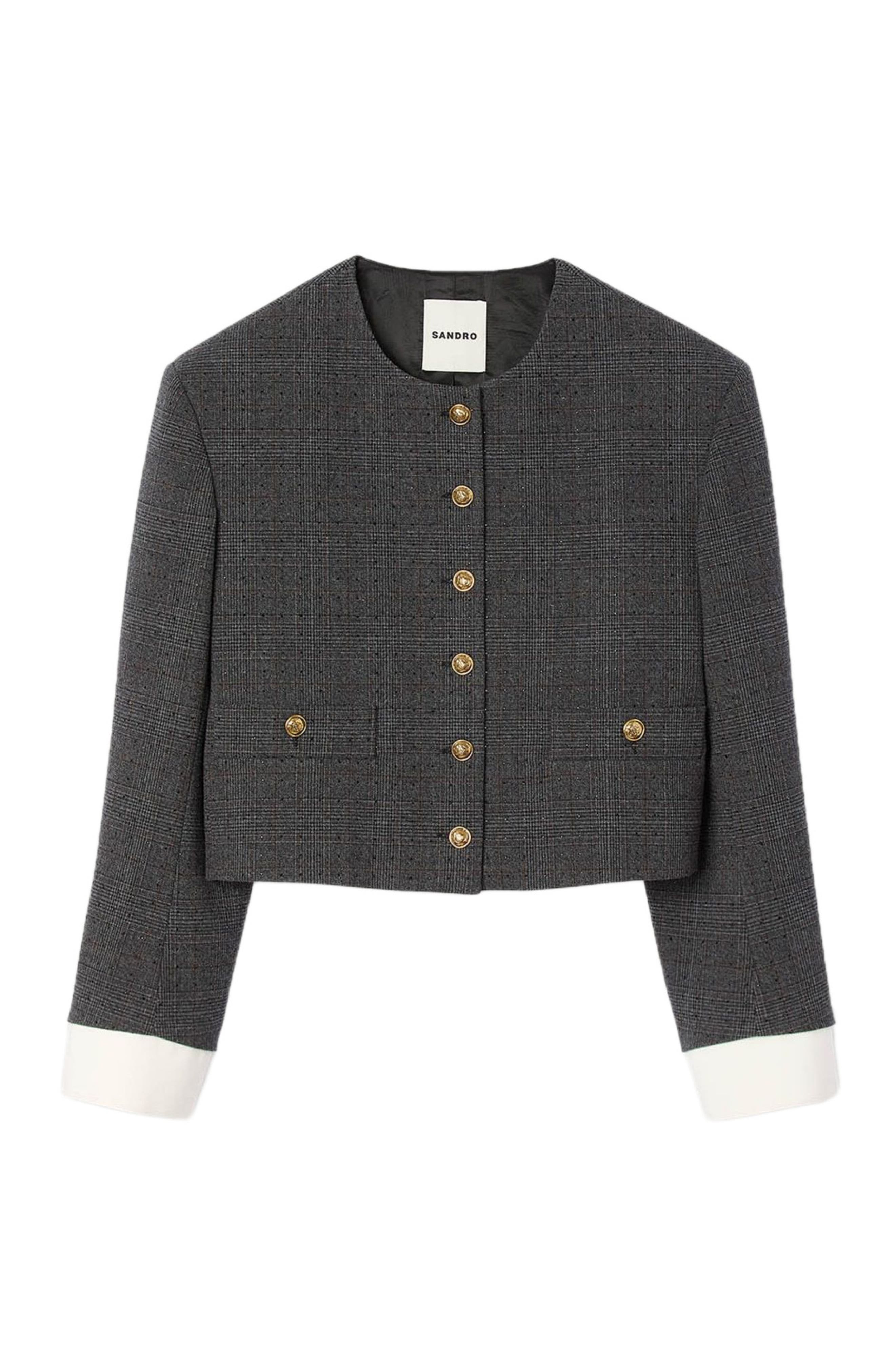 SANDRO Rhinestone tailored jacket in Grey /Brown at Nordstrom - 5