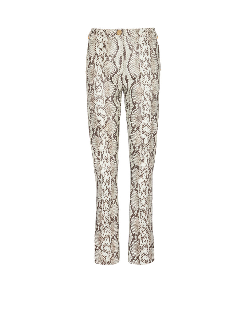 Snakeskin-effect leather trousers 1
