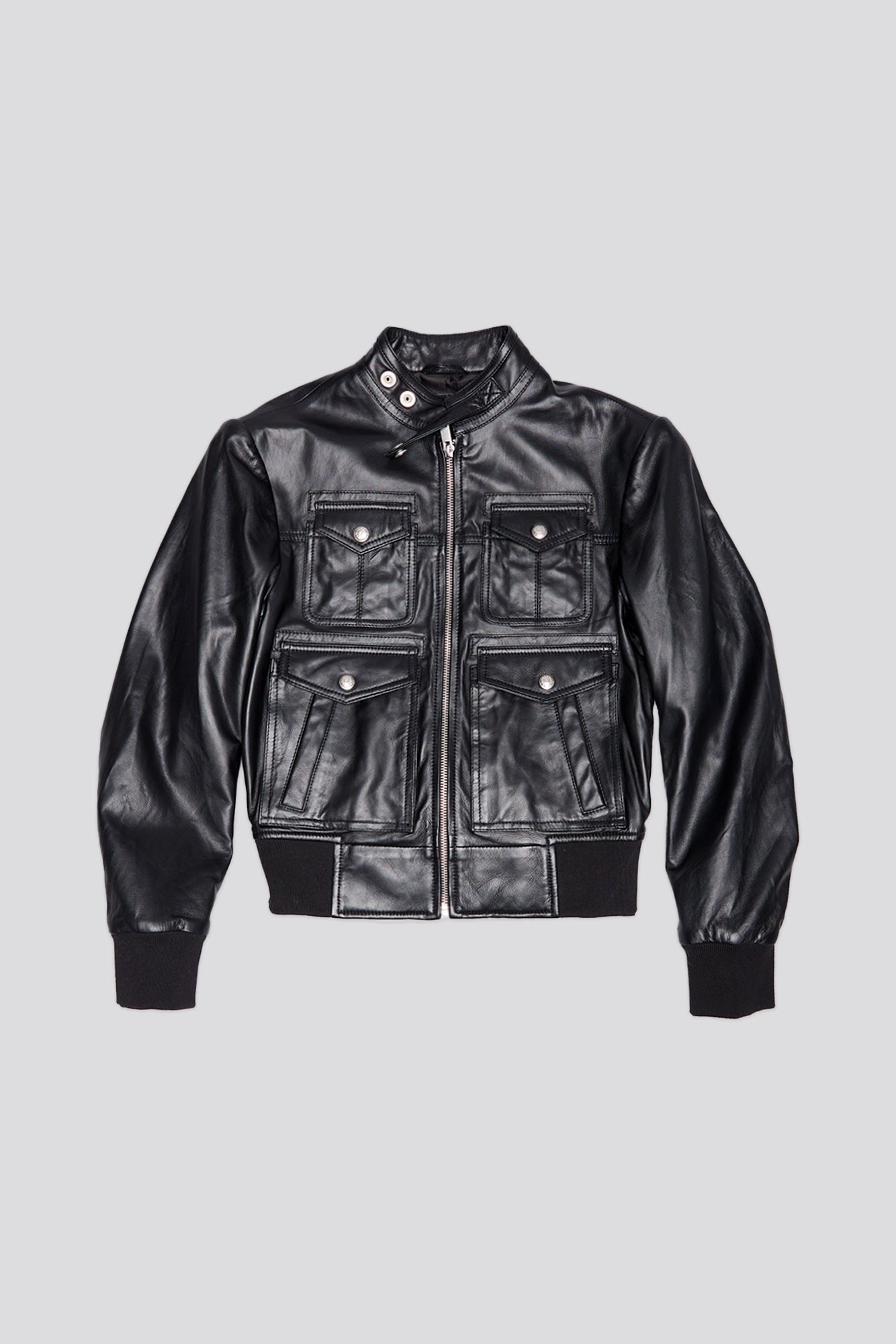 SHRUNKEN ZIP-UP LEATHER JACKET - BLACK -R13 - 1