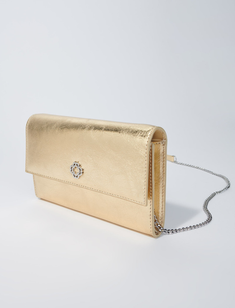 maje Leather clutch bag with chain outlook