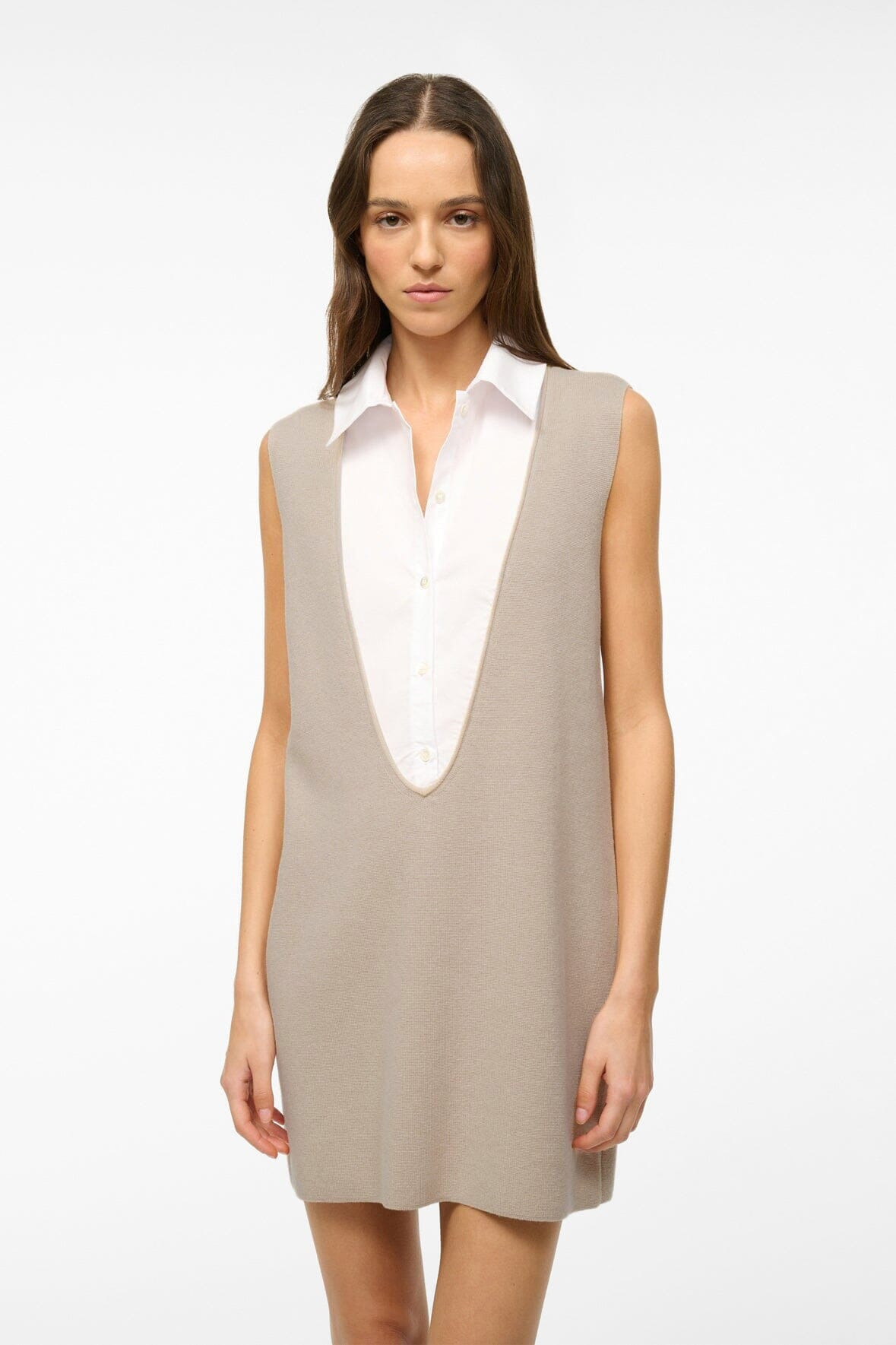 STAUD LESLIE MINI DRESS SAND/WHITE - 3