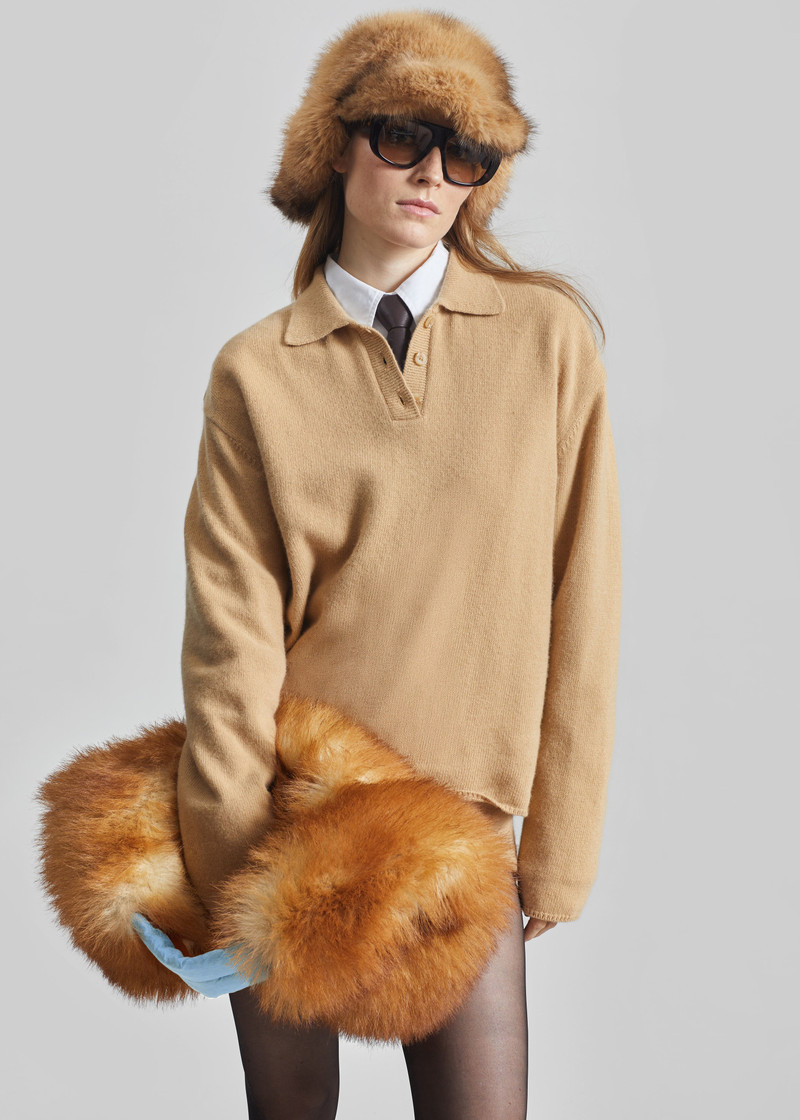 Bresica Knit Polo Sweater - Camel 1