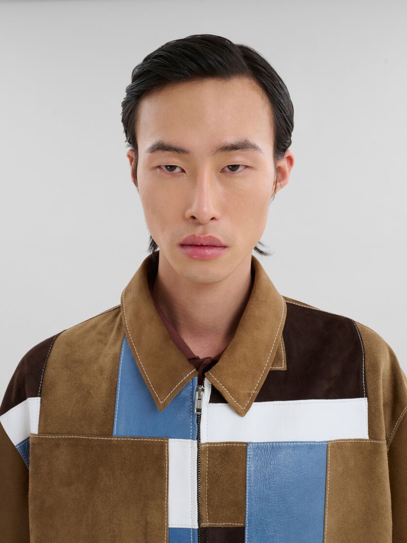 BROWN SUEDE AND LEATHER PATCHWORK JACKET - 4