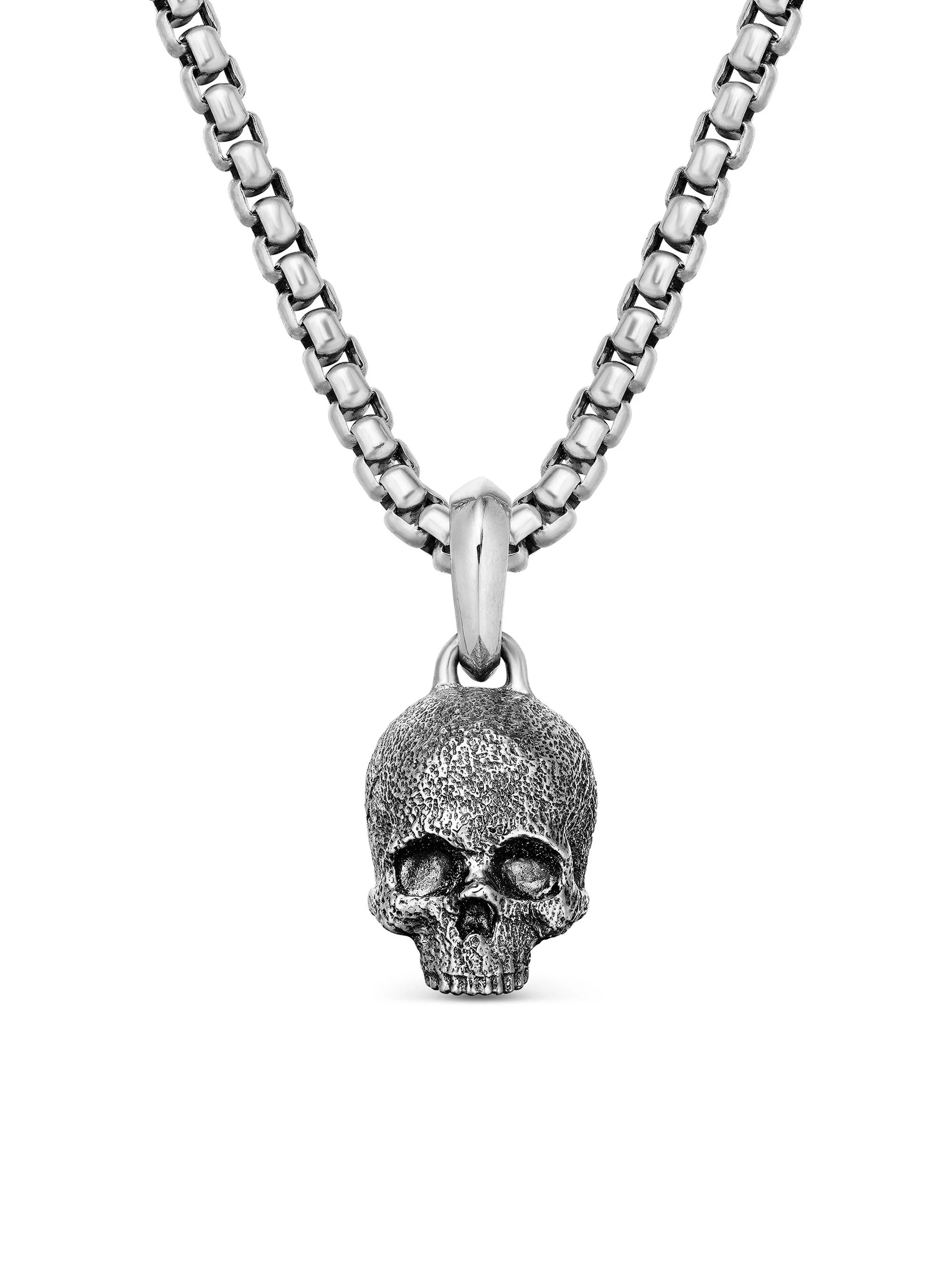 Men's Memento Mori Skull Amulet in Sterling Silver, 16mm - Silver Black - 1