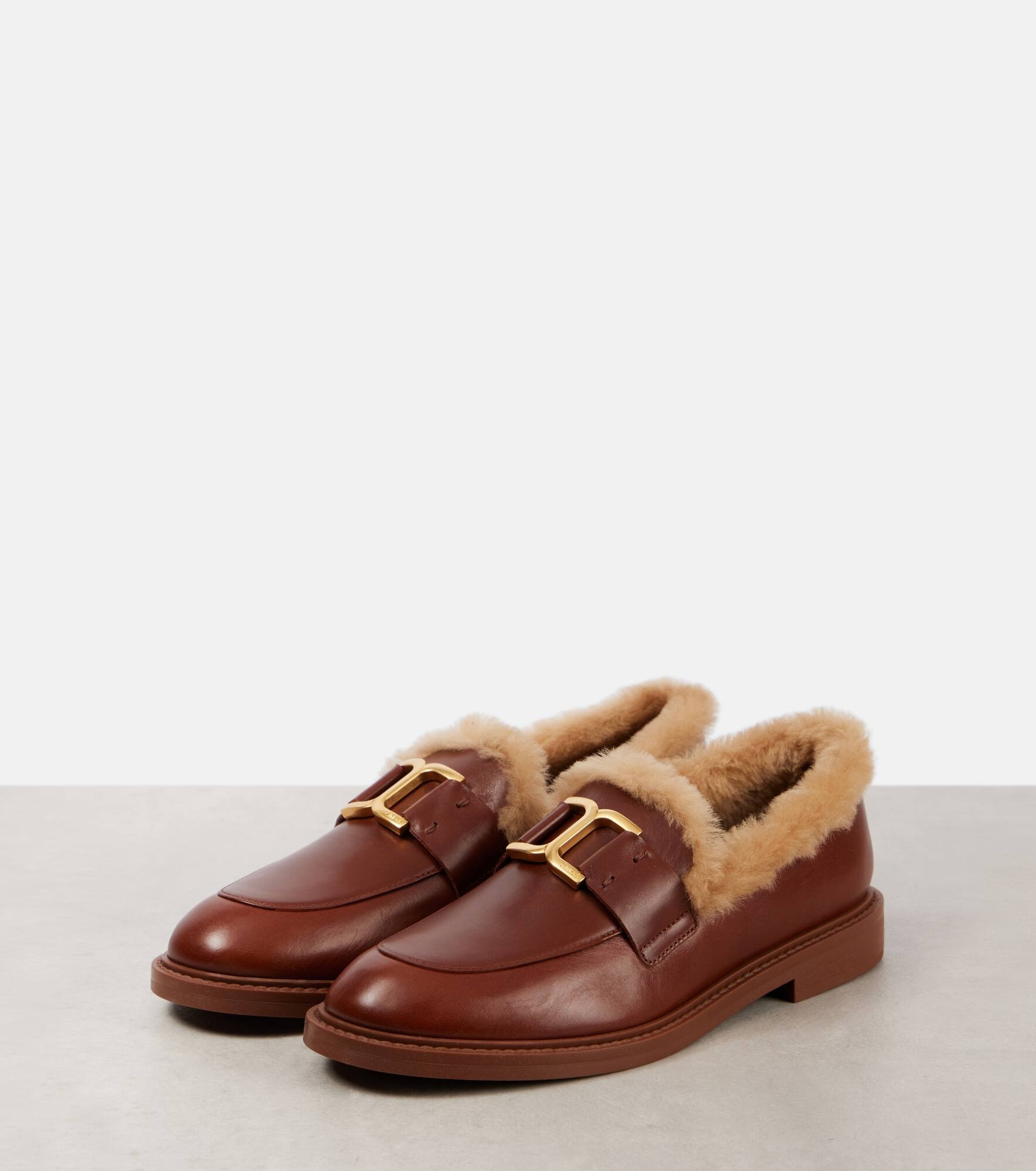 Marcie shearling-trimmed leather loafers - 4