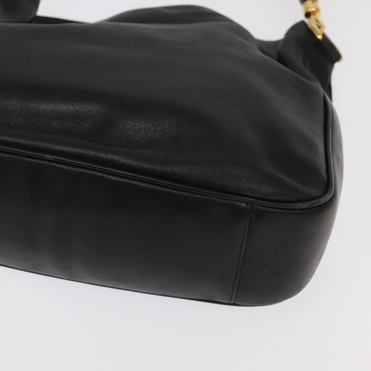 GUCCI Bamboo Hand Bag Leather Black Gold - 15