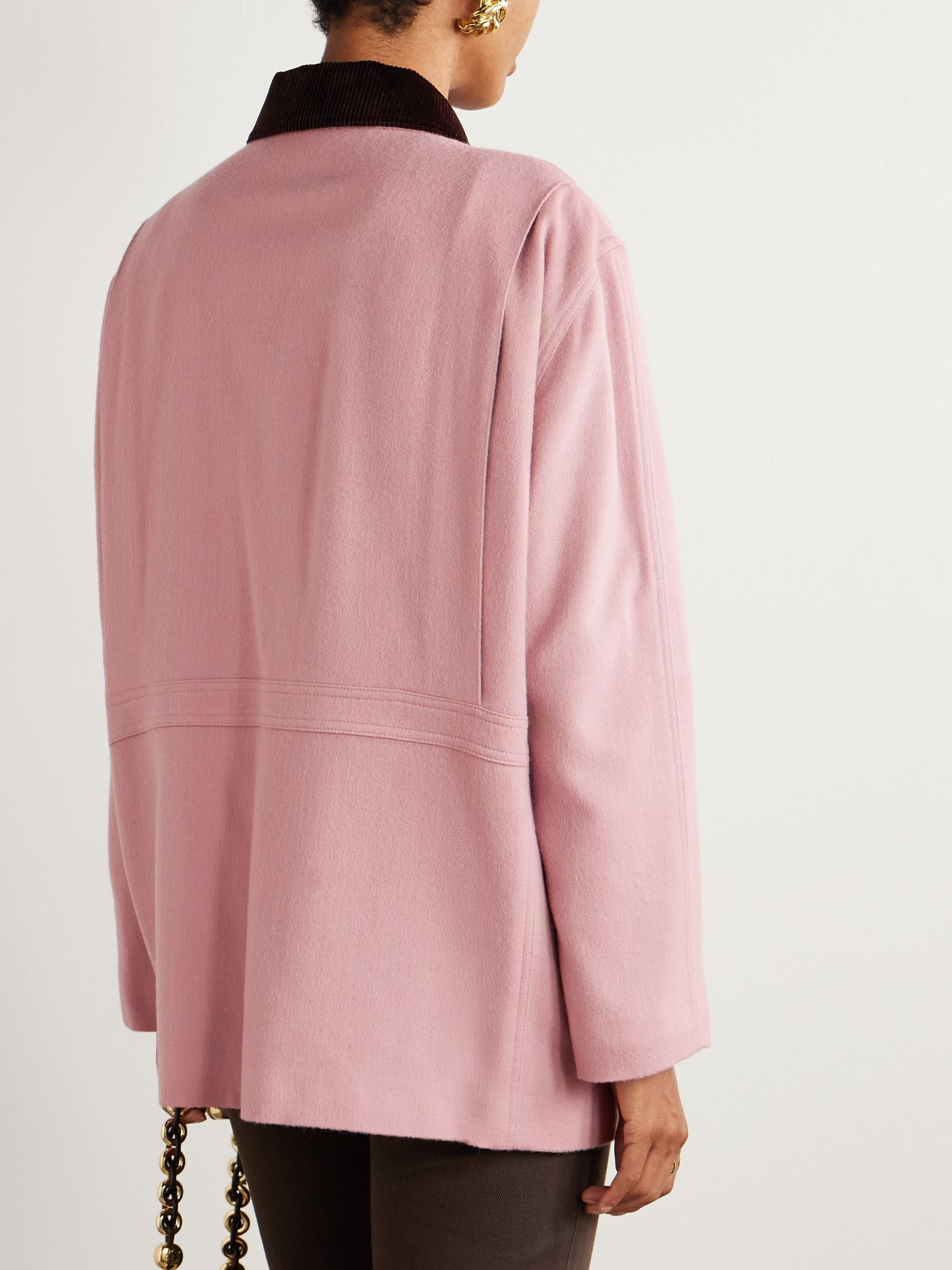 Mystere Clelia corduroy-trimmed wool and cashmere-blend jacket Pink - 4