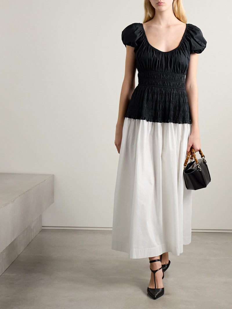 DÔEN Enya Two-tone Ruched Organic Cotton-poplin Midi Dress outlook