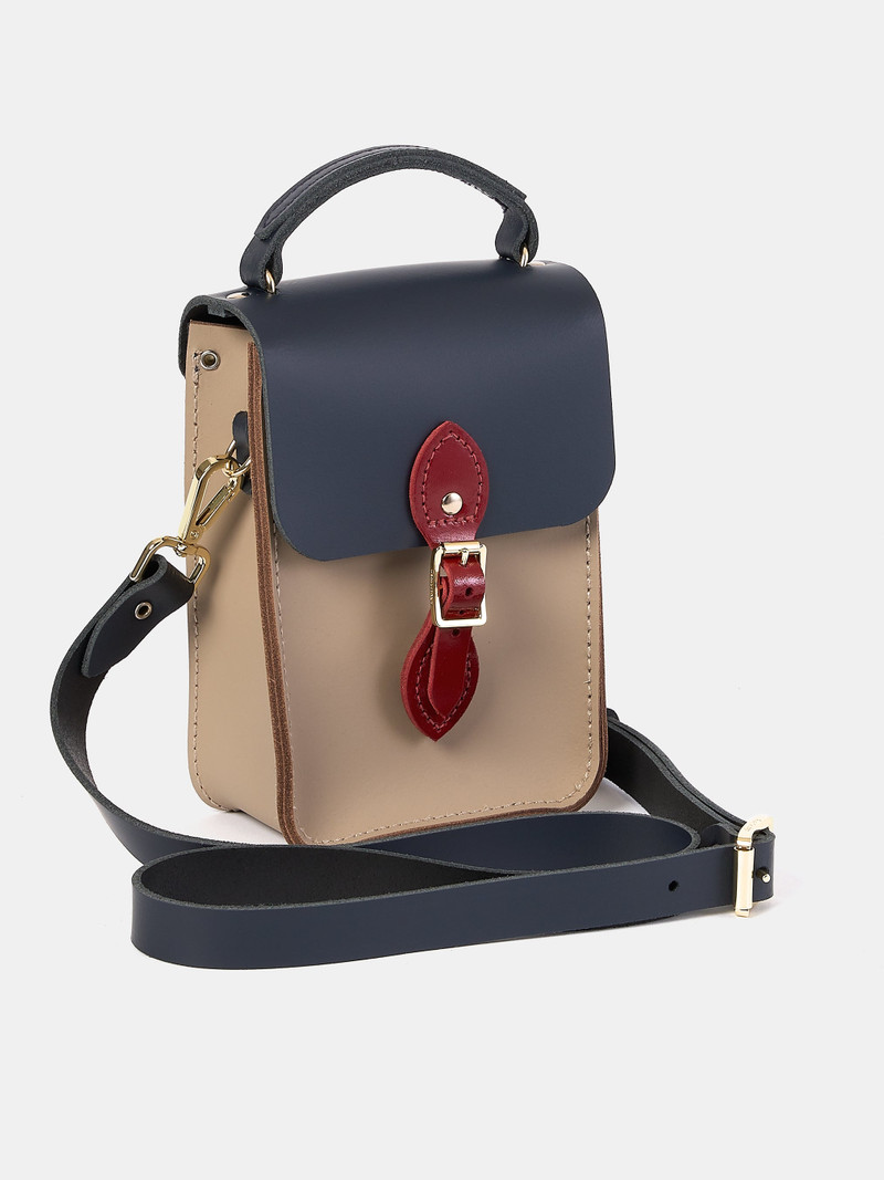 Cambridge Satchel The Mini Binocular Bag - Mushroom, Navy & Red Patent outlook