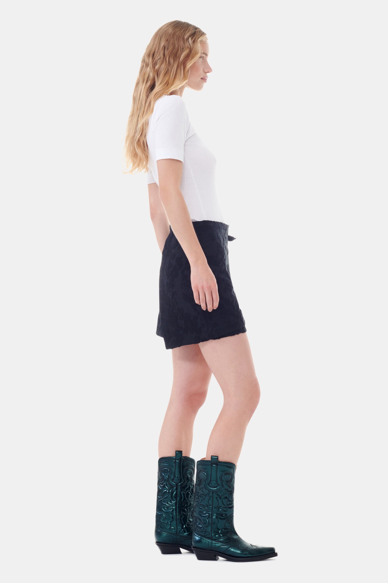 BLACK BOUCLE JACQUARD SUITING MINI SKIRT - 3