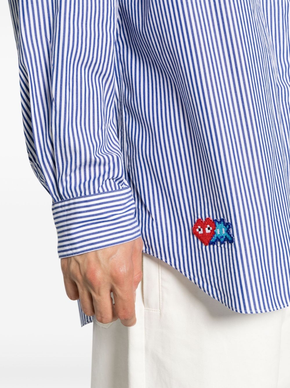 x Invader Pixel-patch striped cotton shirt - 5