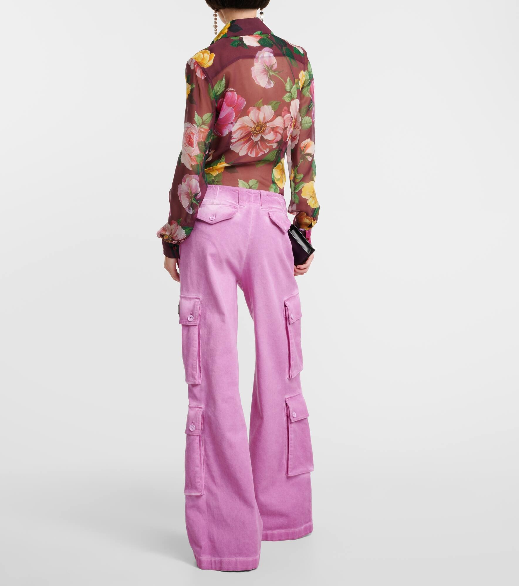 Mid-rise cotton flared cargo pants - 3