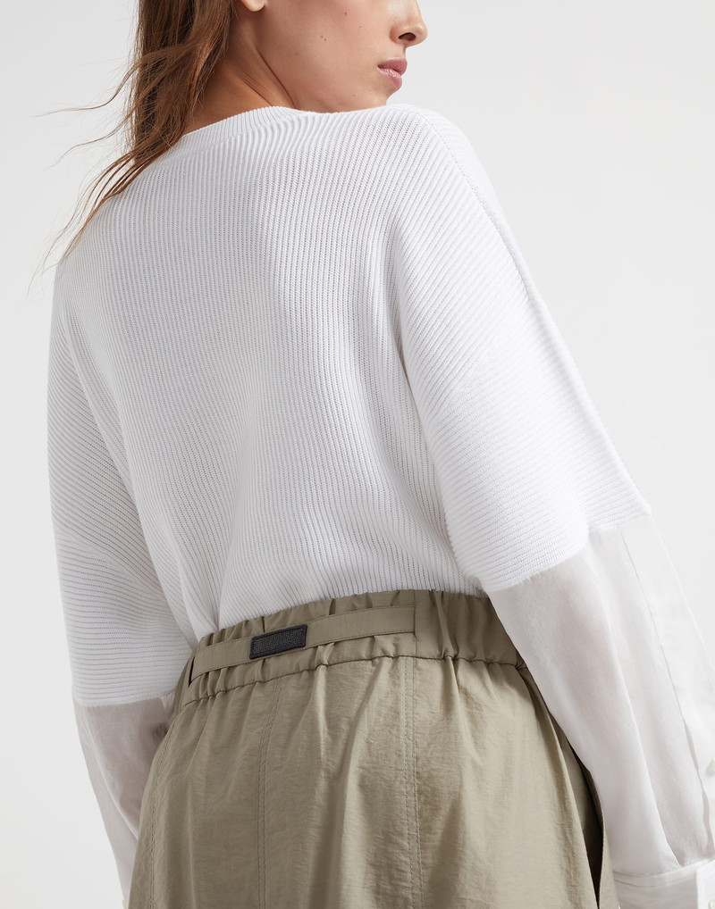 Techno cotton poplin midi track skirt with shiny tab 3