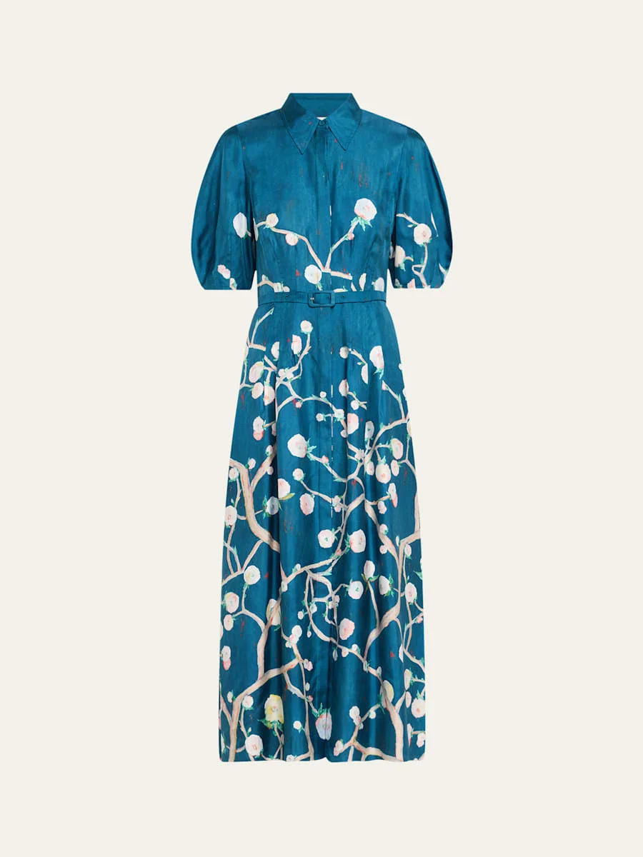 Maude Floral Pleated Midi Shirtdress With Belt - 1