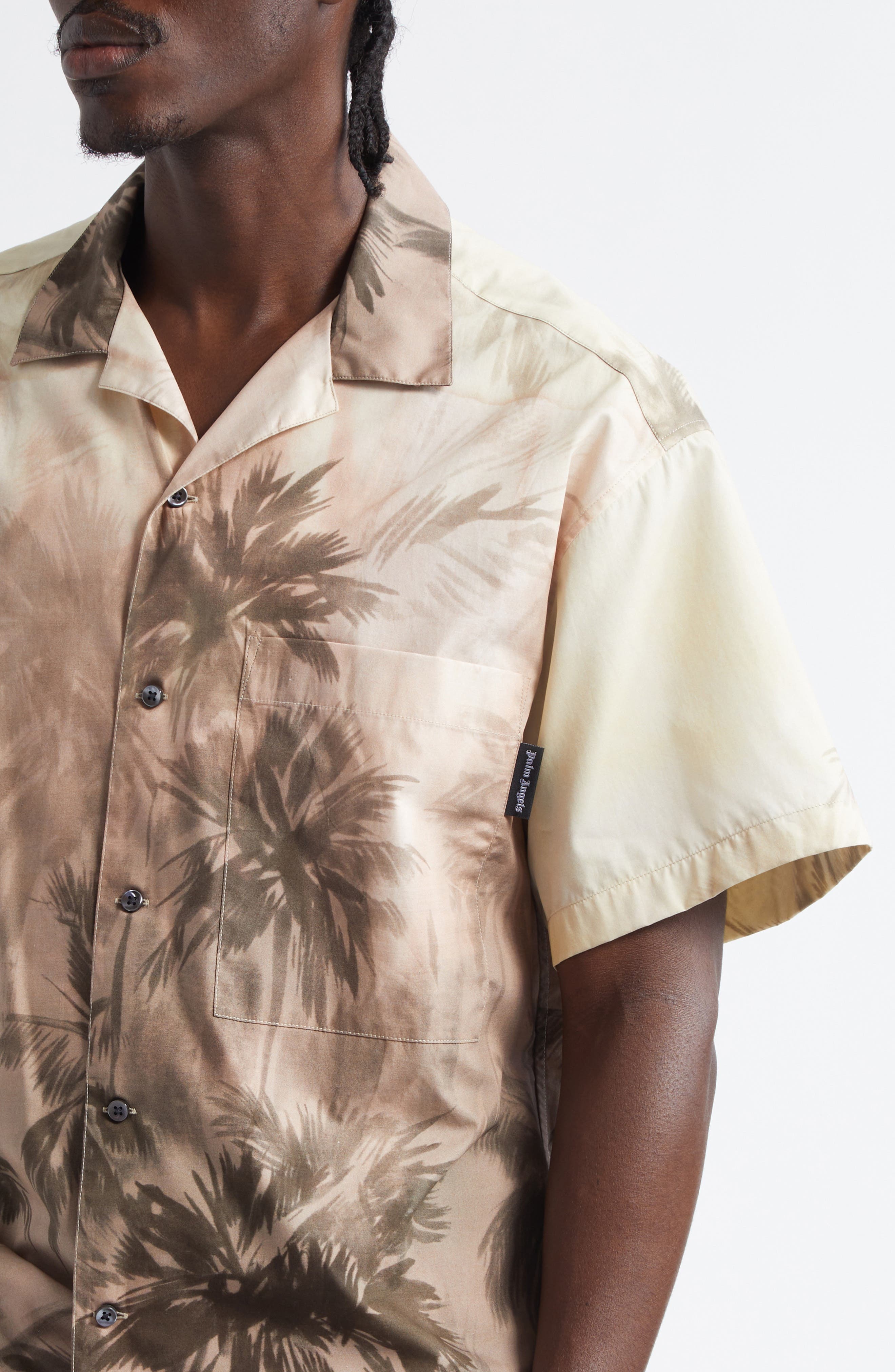 Palm Angels Sunset Palms Cotton Camp Shirt in Beige - 4