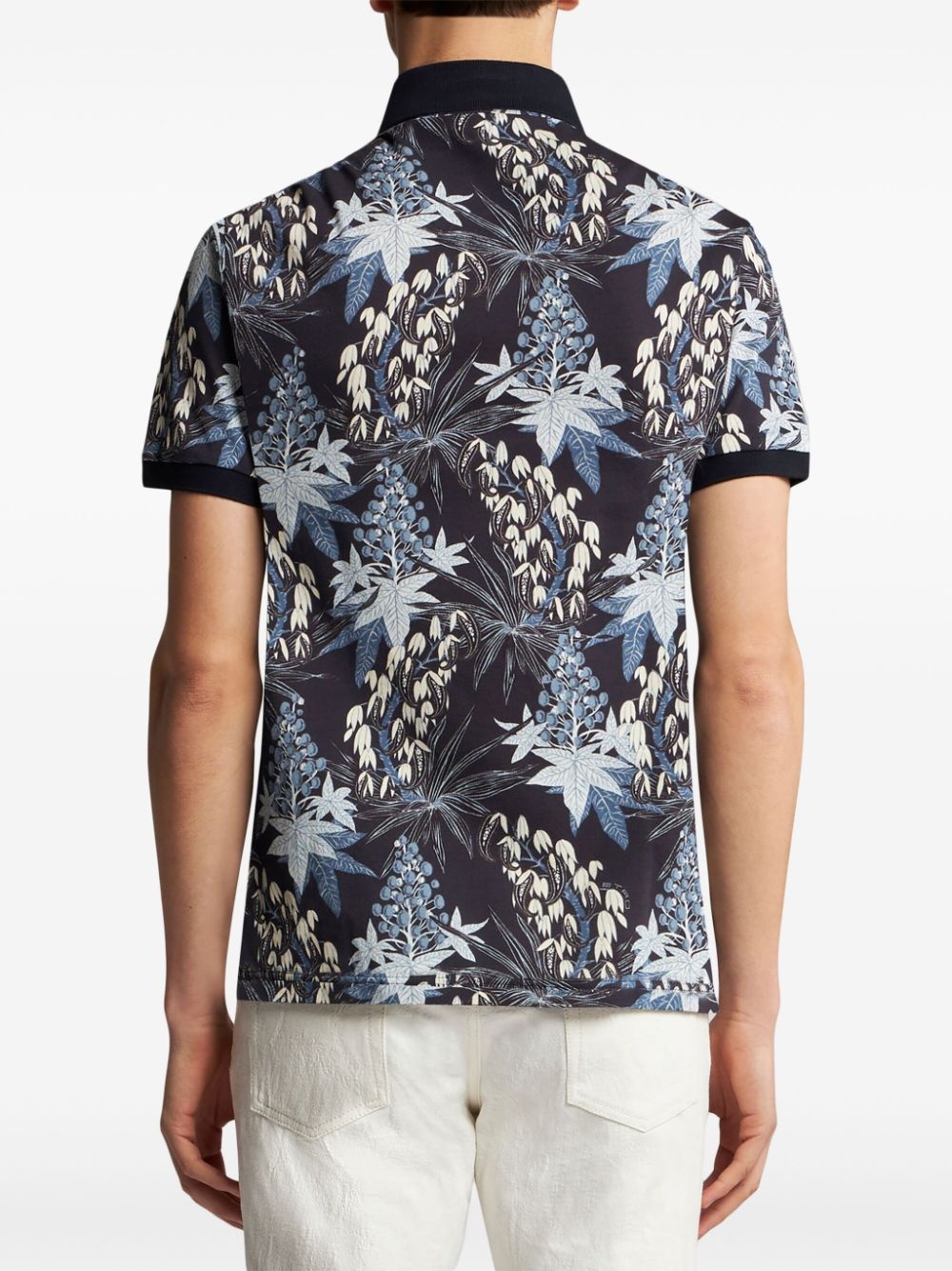 leaf-print cotton polo shirt - 3