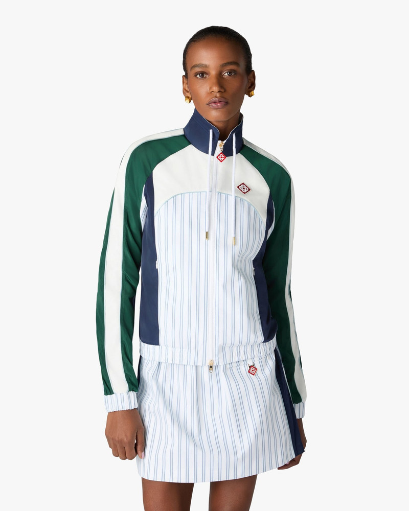 White & Navy Pinstripe Panelled Track Jacket 4
