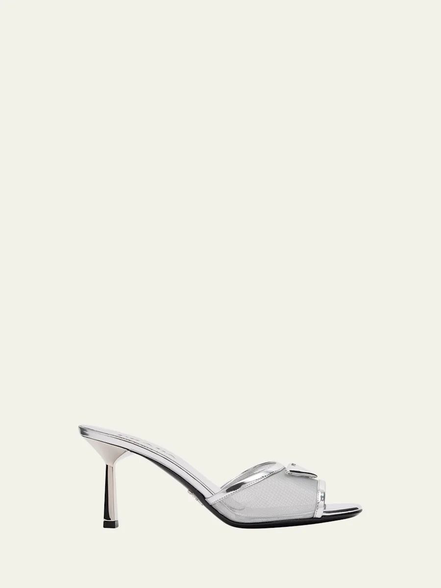 75mm Metallic Leather Mesh Sandals - 1