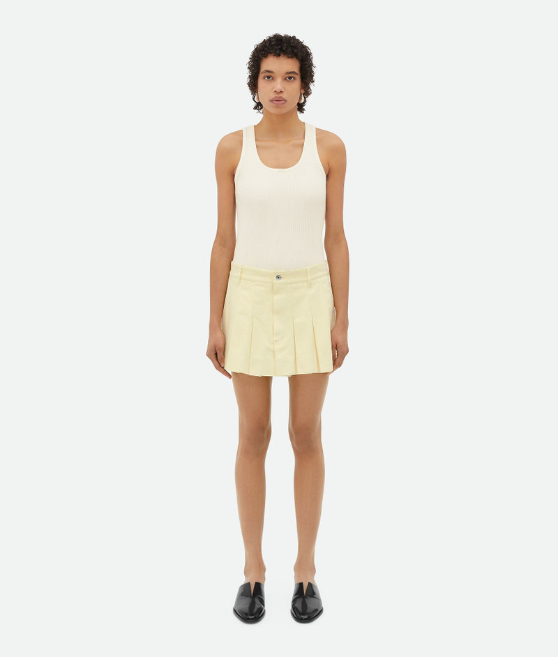 Yellow Wash Denim Pleated 미니 스커트 - 1