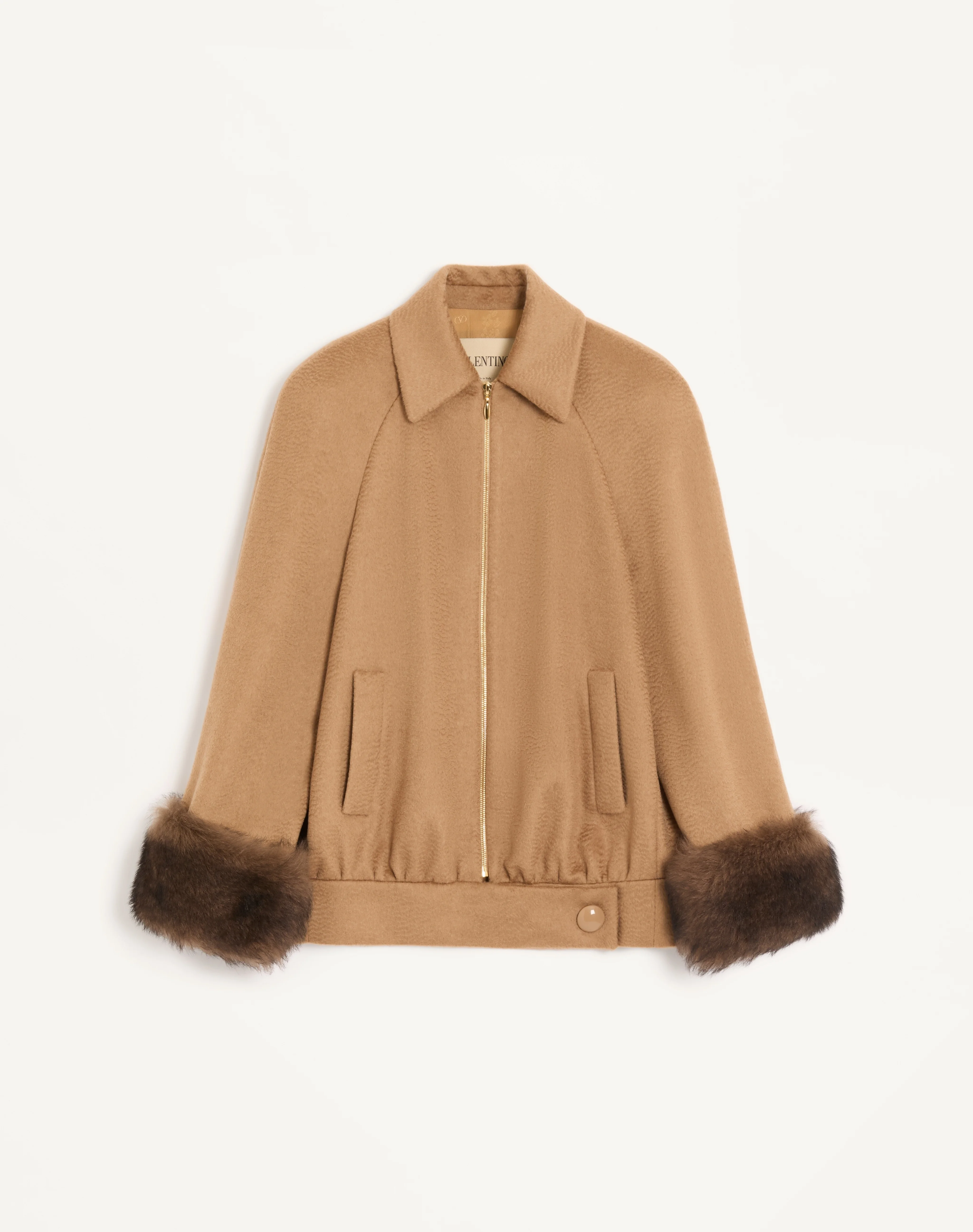BABY CAMEL DRAP PEACOAT WITH SHEARLING - 1