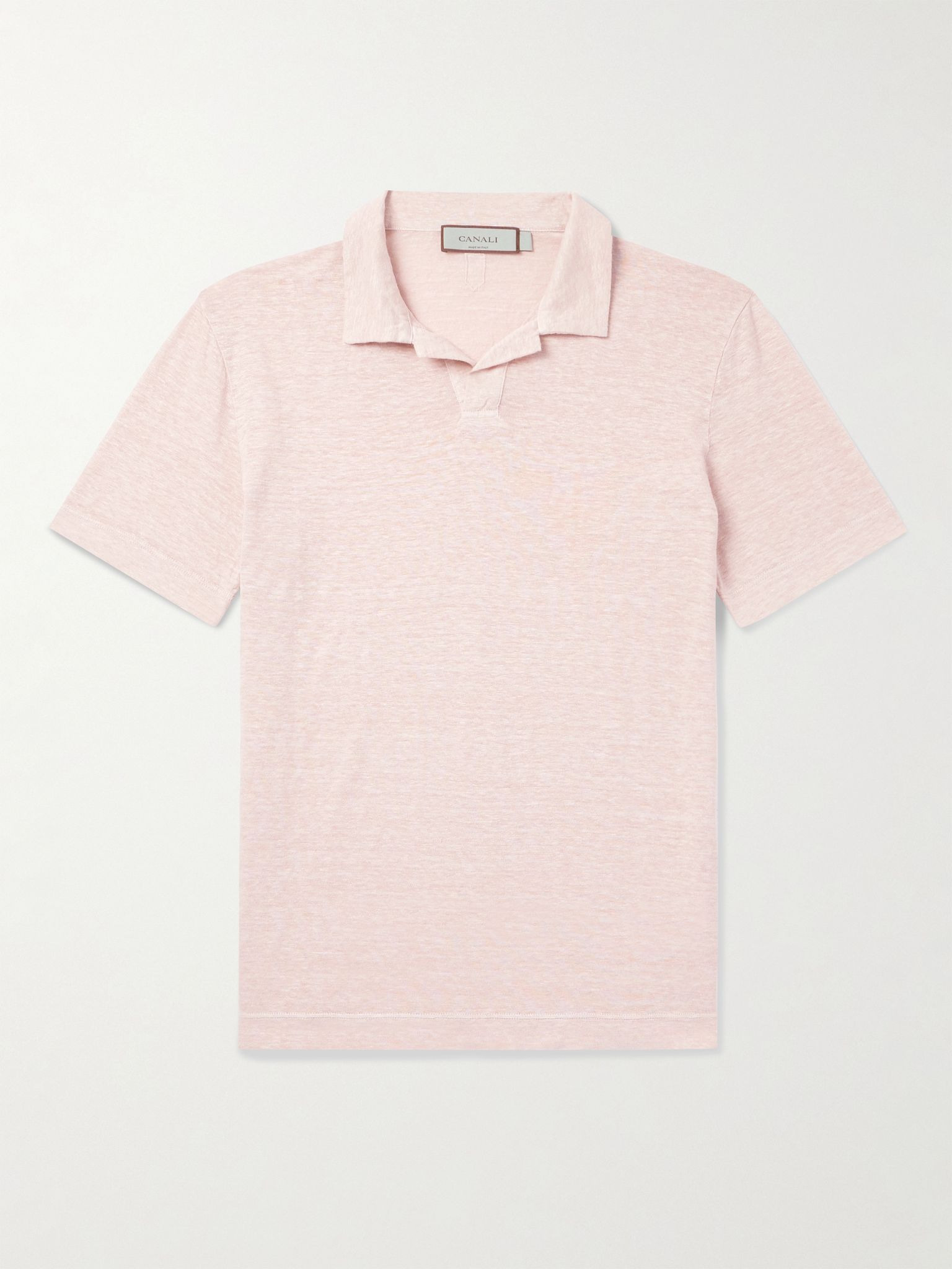 Slim-Fit Linen Polo Shirt Pink - 1