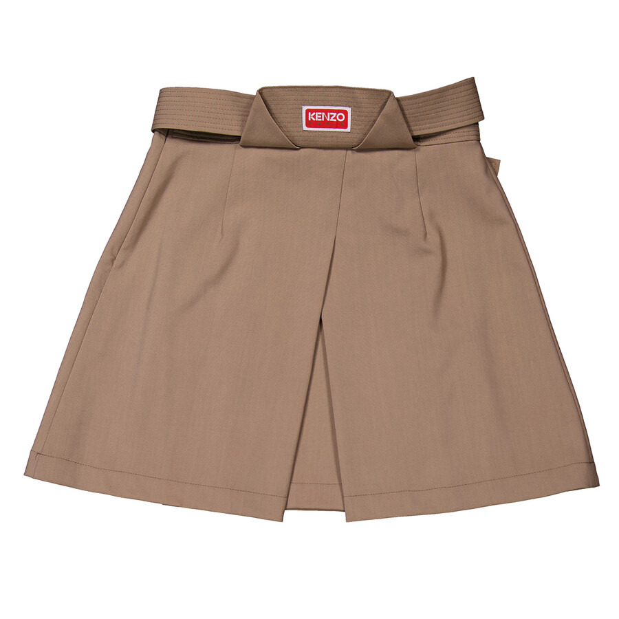 Kenzo Ladies Dark Beige Wool Pleated Virgin-Wool Miniskirt - 2