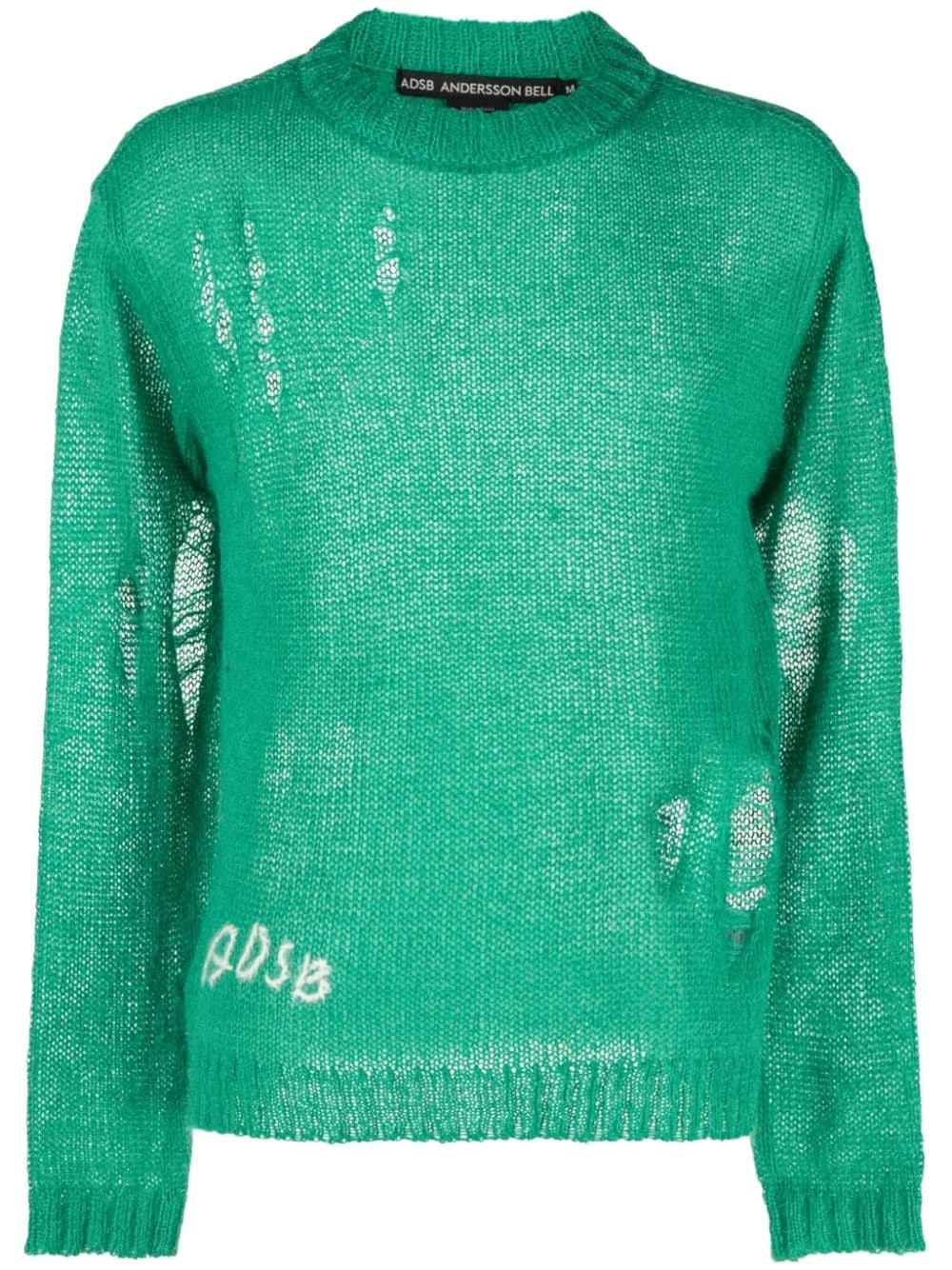 logo-embroidered distressed-finish jumper - 1