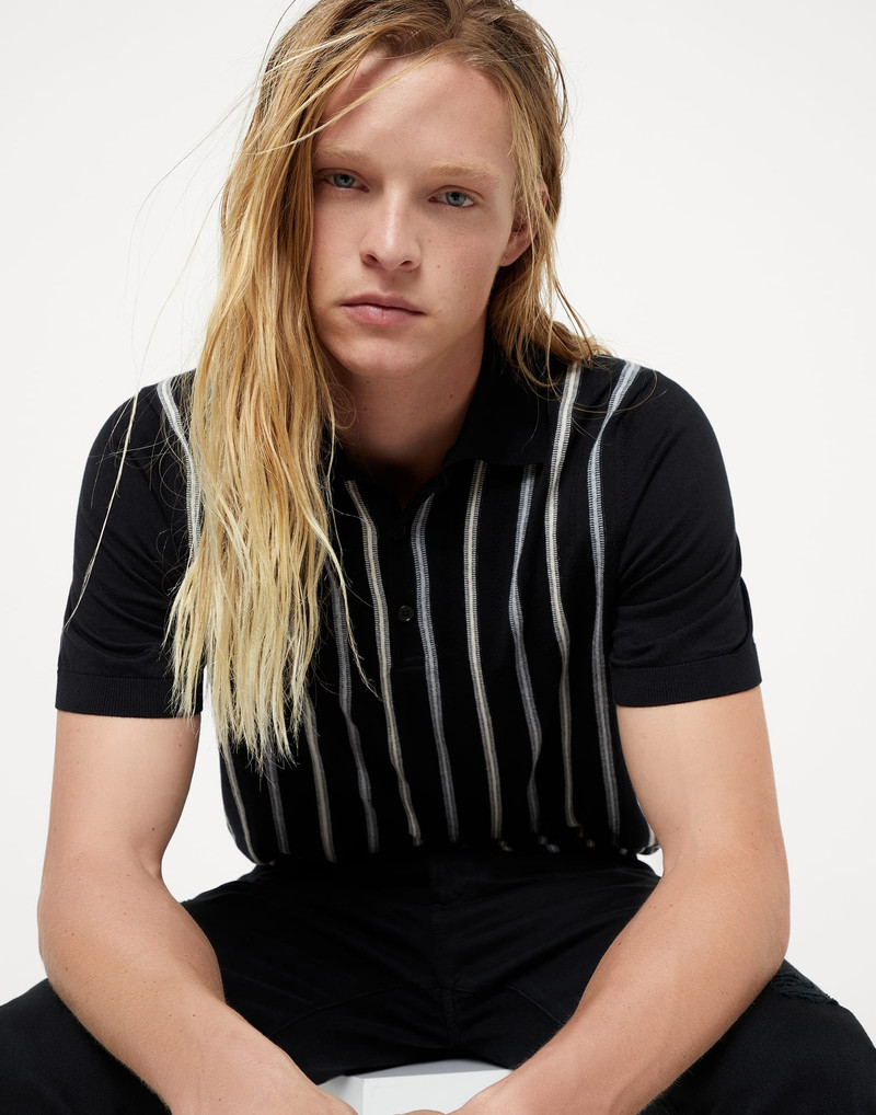 Cotton knit lightweight polo with jacquard stripes 4