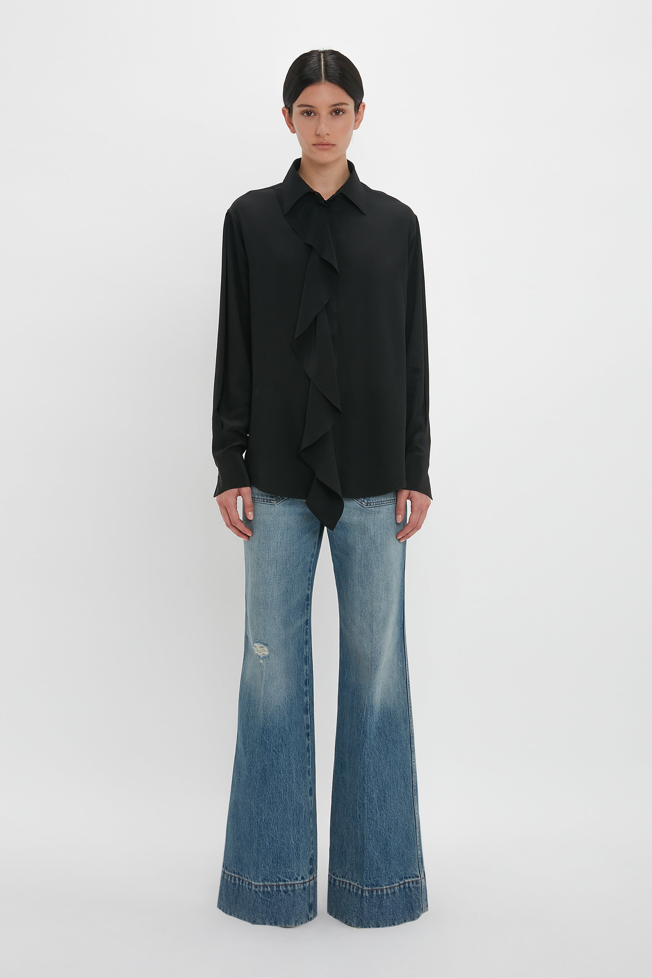 Asymmetric Ruffle Blouse In Black - 3