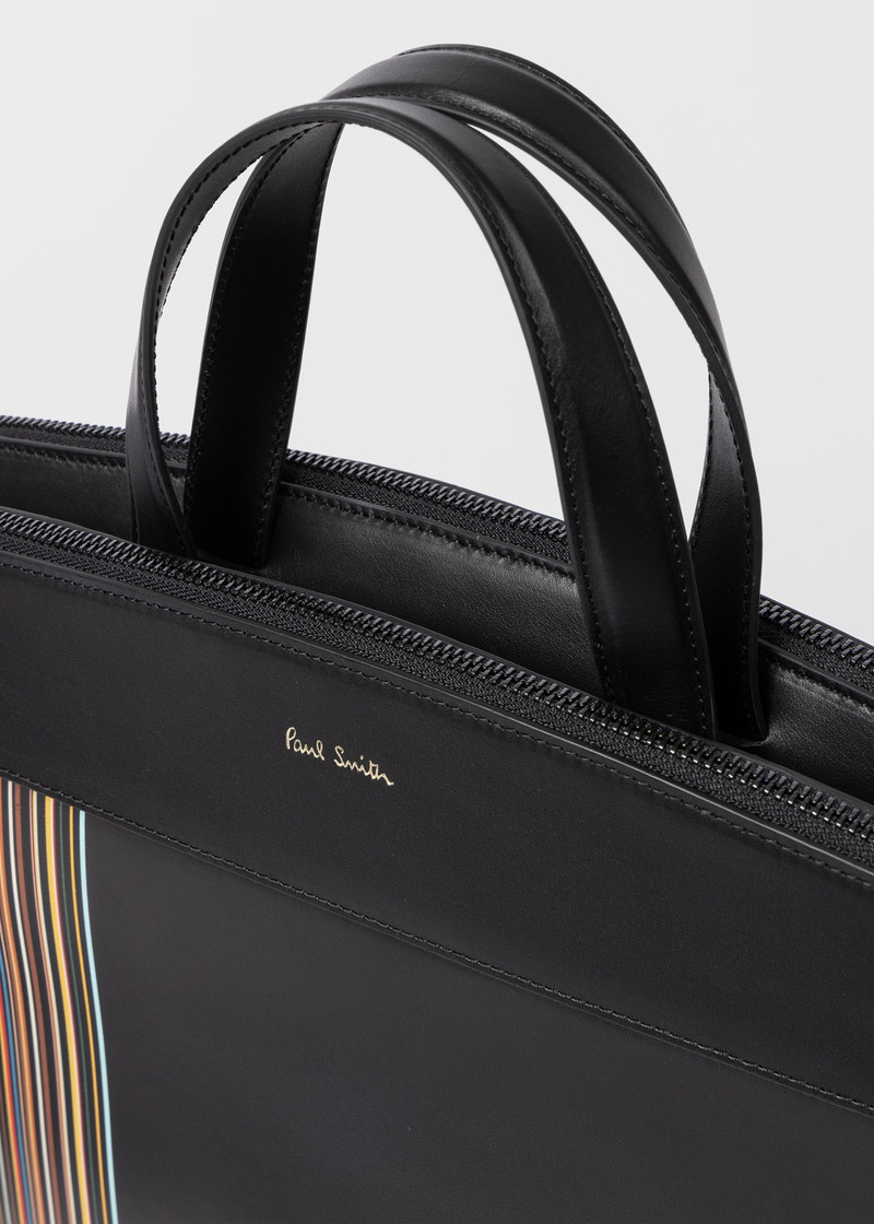 Black Leather 'Signature Stripe' Double Zip Folio 5