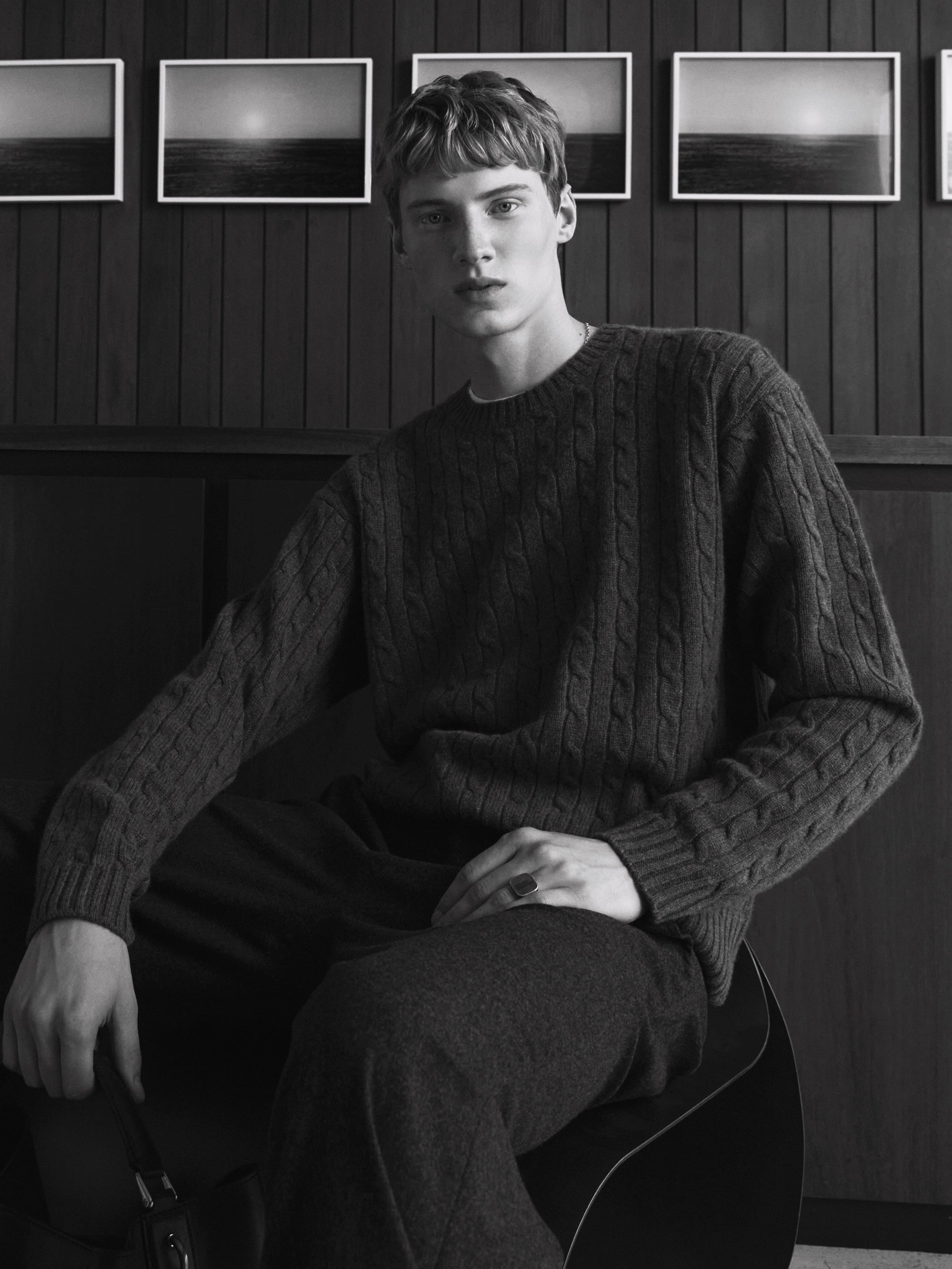 Cable Cashmere Crewneck in Charcoal - 4
