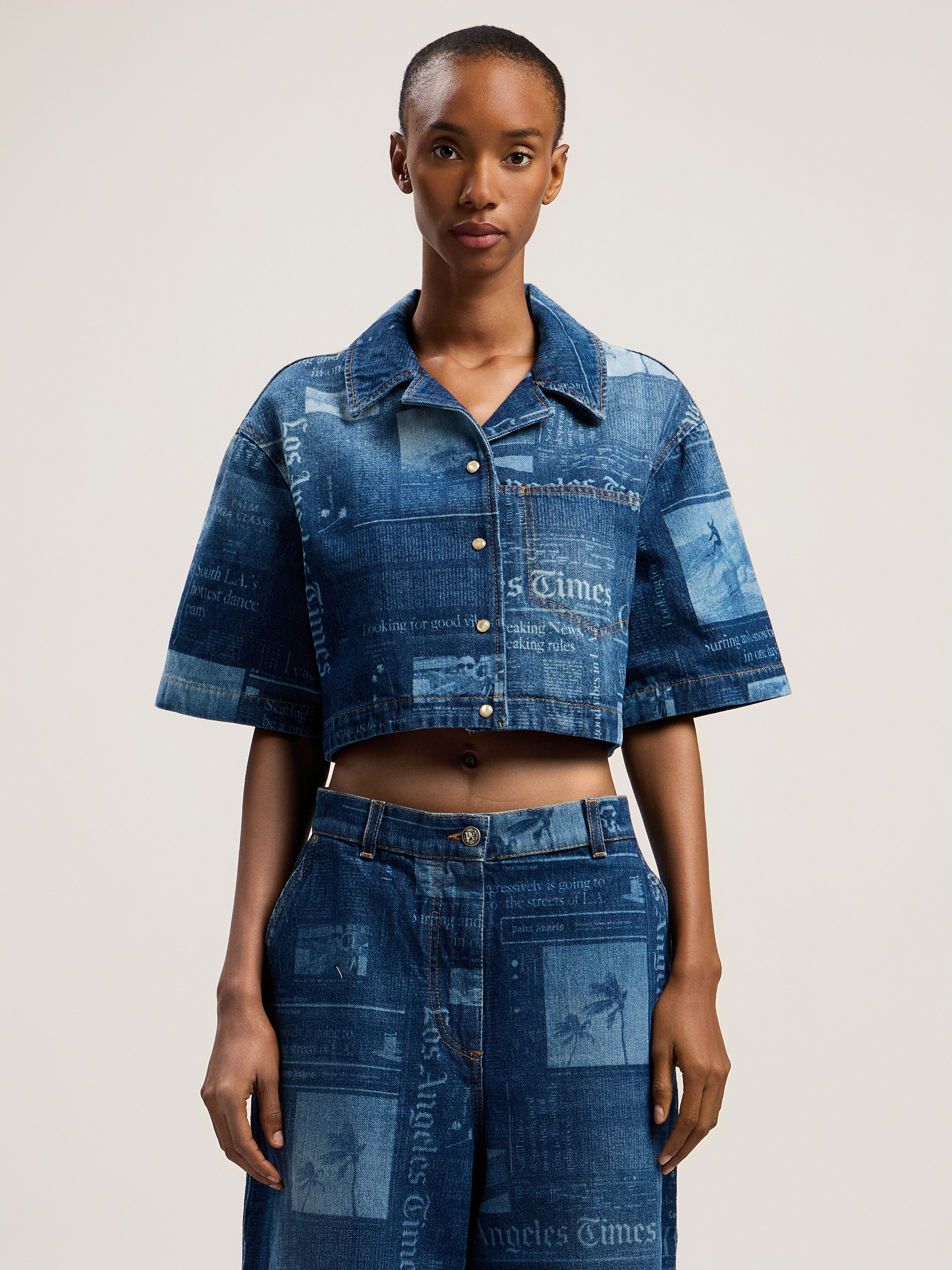 Newspaper Print Denim Shirt - 2