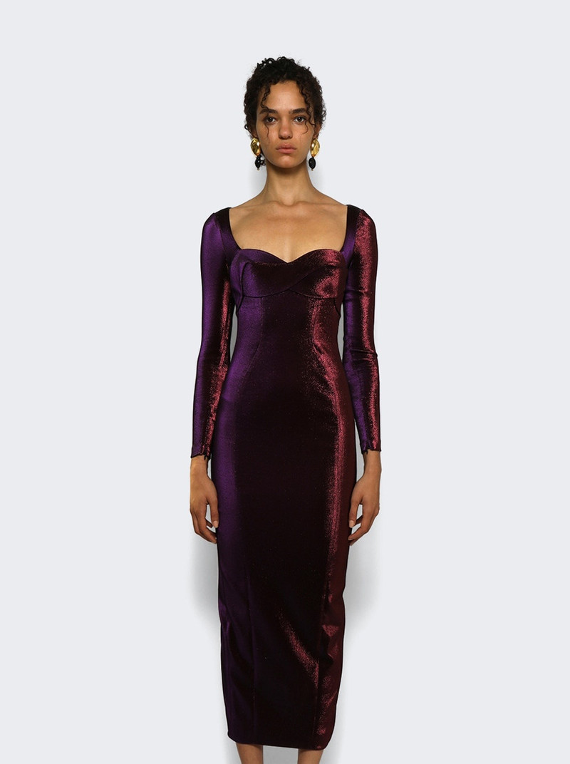 Rope Cup Long Sleeve Midi Dress Purple 3