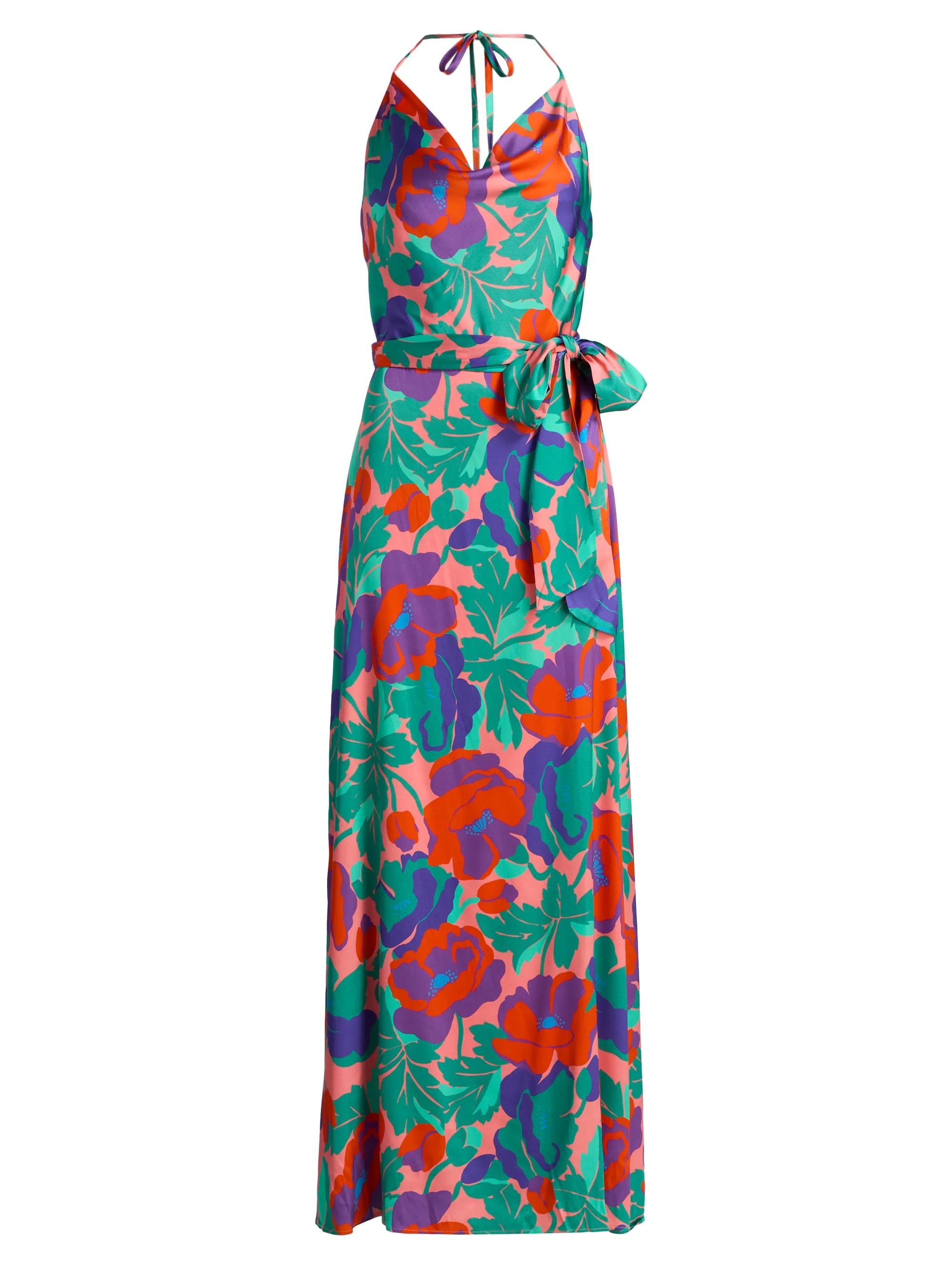 Women's Corrine Dahlia Cowlneck Maxi Dress - Coral Floral - 1