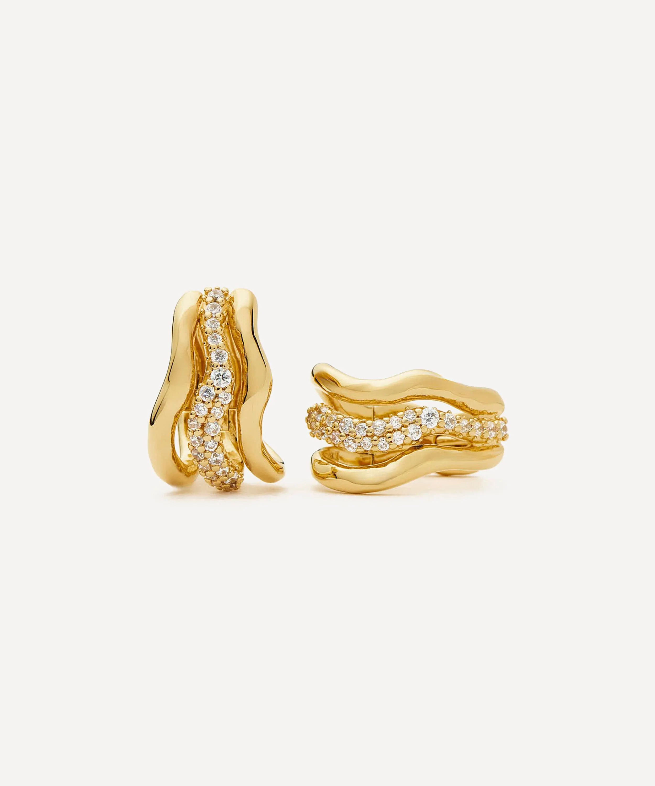 18ct Gold-Plated Molten Snow Triple Small Hoop Earrings - 1