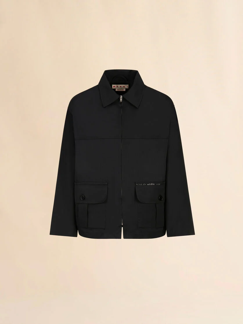 BLACK WATER-REPELLENT TAFFETA JACKET - 1