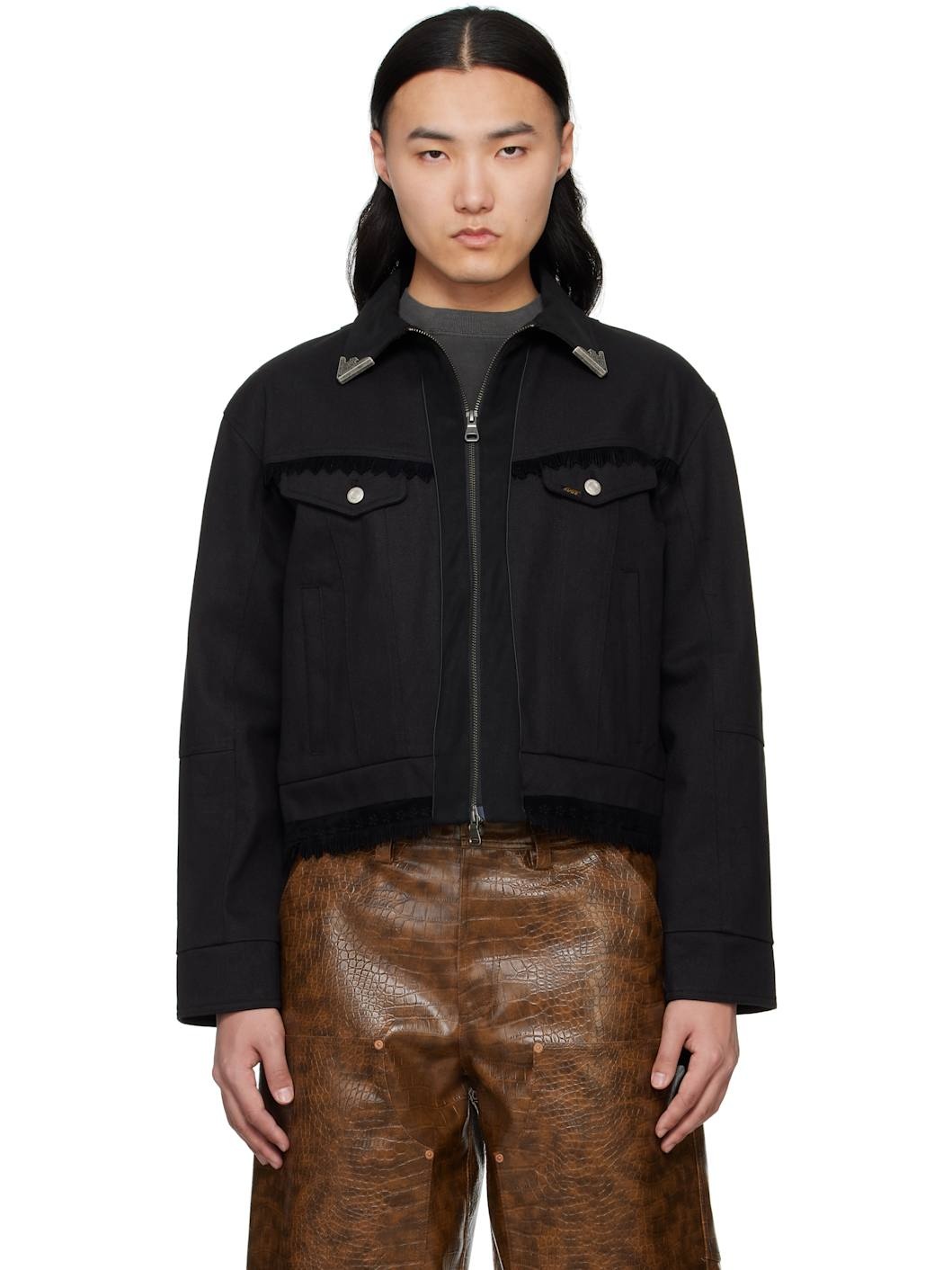 Black Cowboy Cotton Zip-Up Jacket - 1