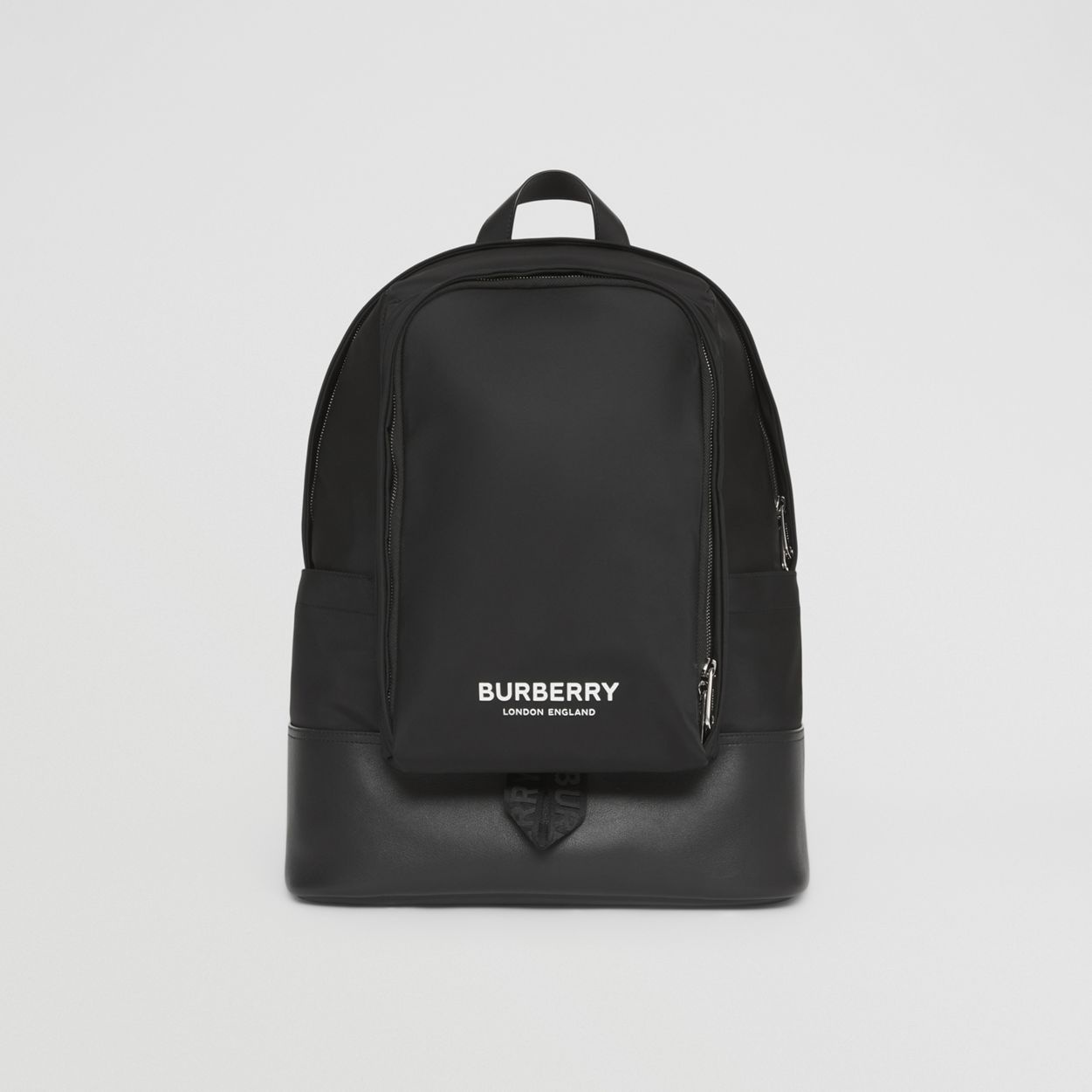 Large Logo Print Nylon and Leather Backpack - 1