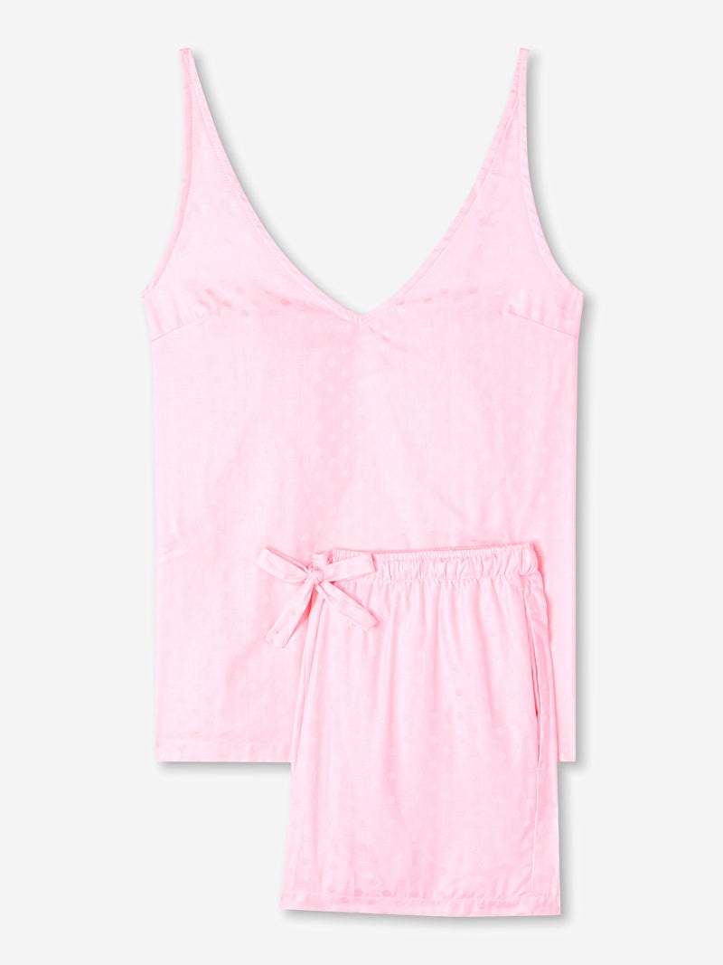 Women's Short Cami Pyjamas Kate 7 Cotton Jacquard Pink - 1