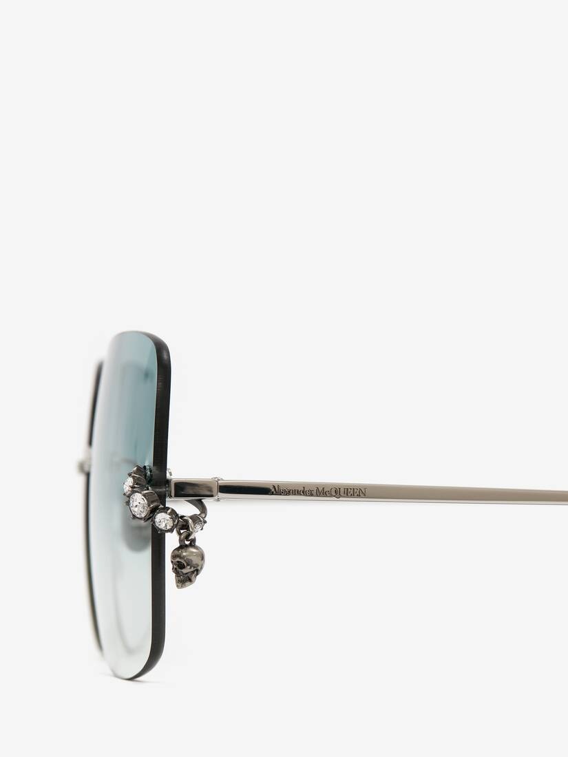 Women's Skull Pendant Jewelled Sunglasses in Antique Silver - 4