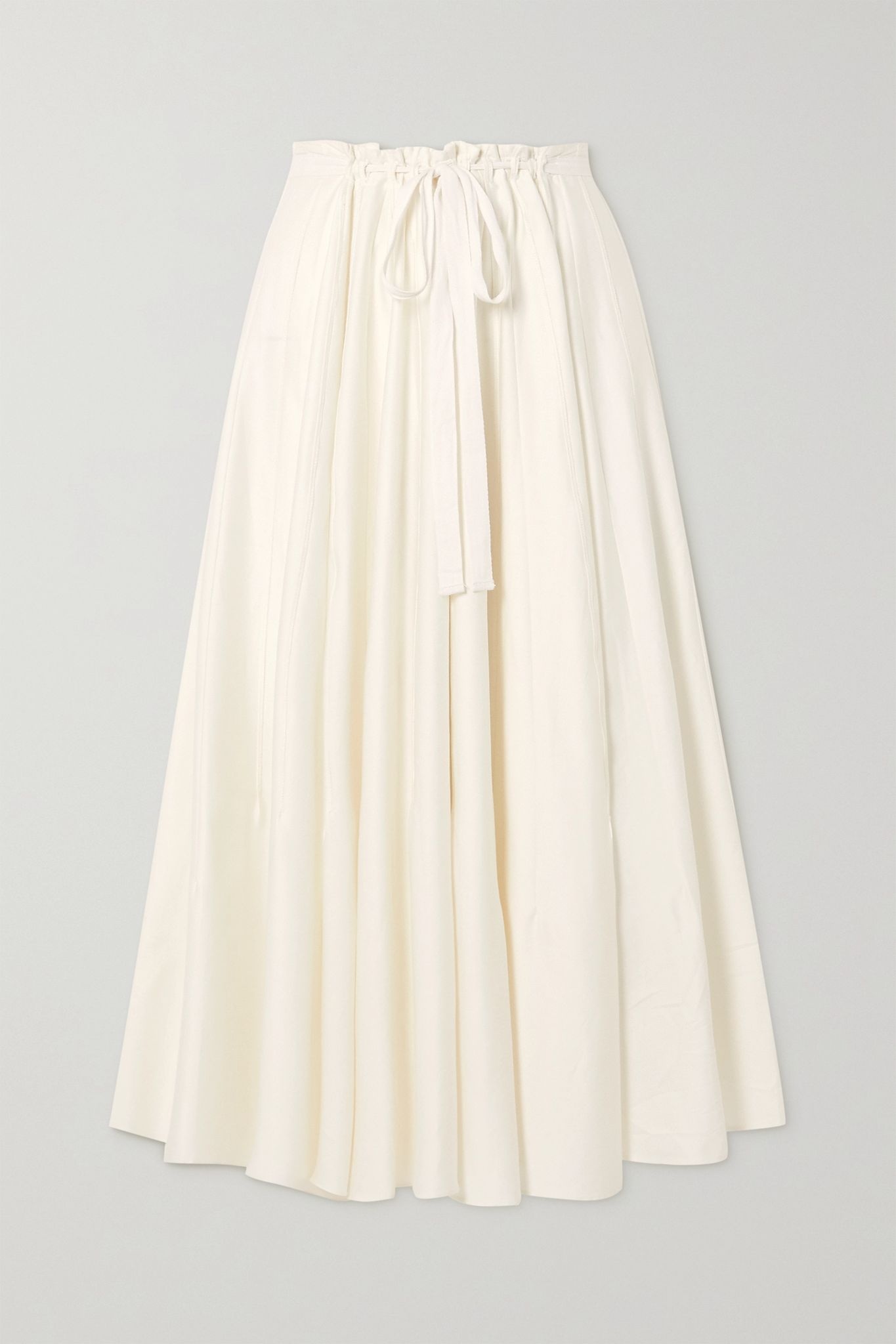 Sistra belted pleated stretch-cotton satin midi skirt - 1